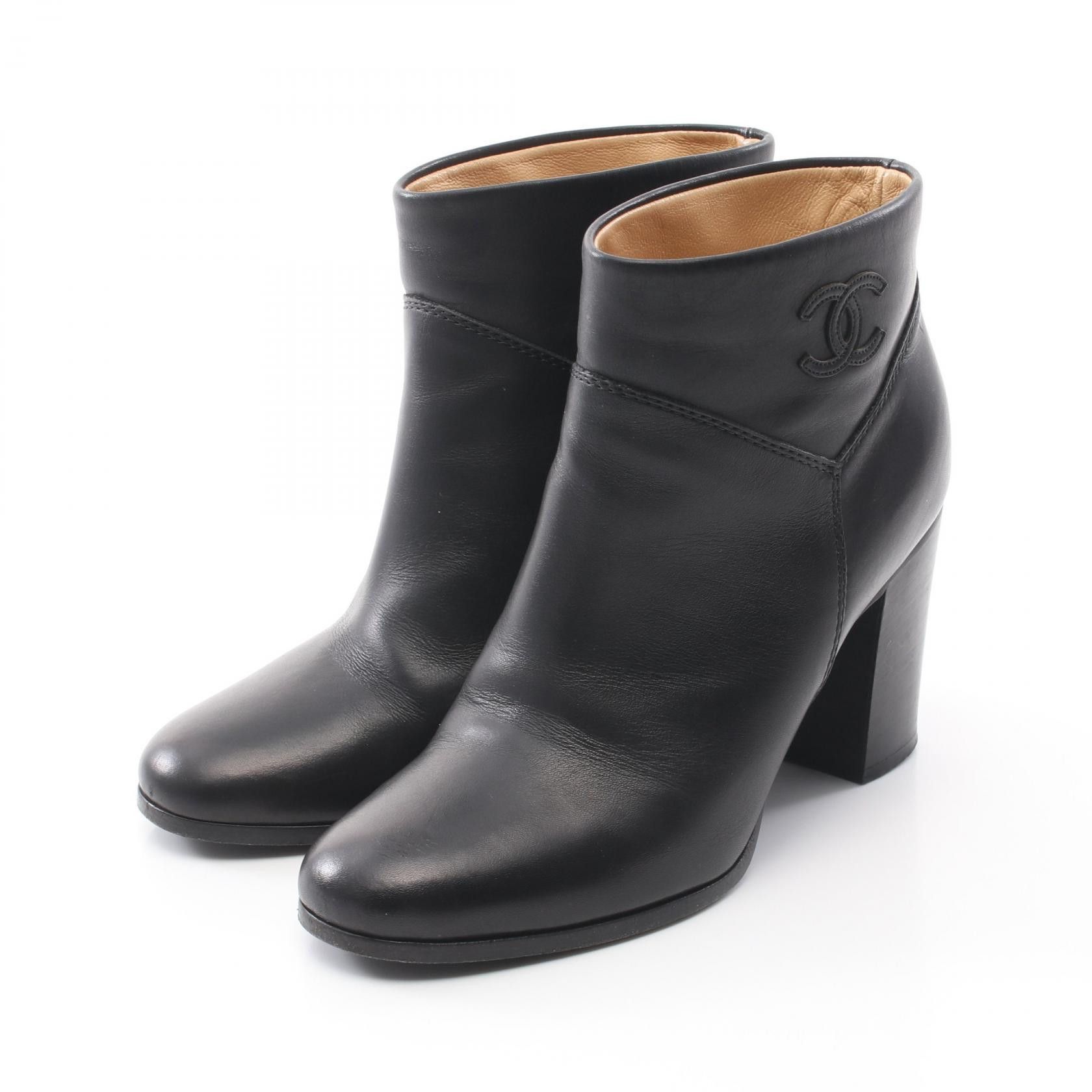 Chanel Chanel Coco Mark Leather Boots Leather Shoes G26152 in Black, Women's