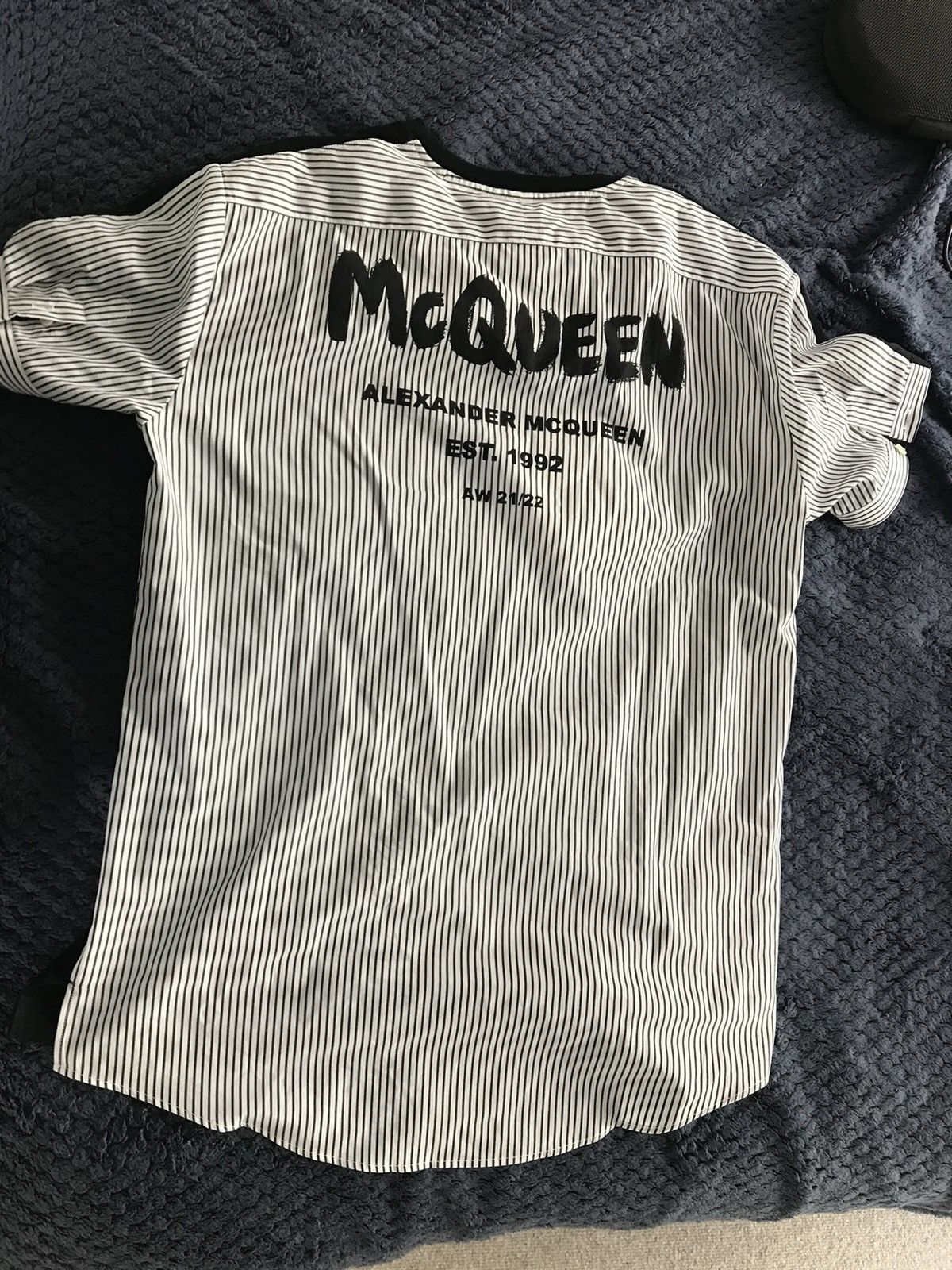 Alexander McQueen Black & White Stripped Graffiti T- Shirt Size US XL / EU 56 / 4 - 8 Thumbnail