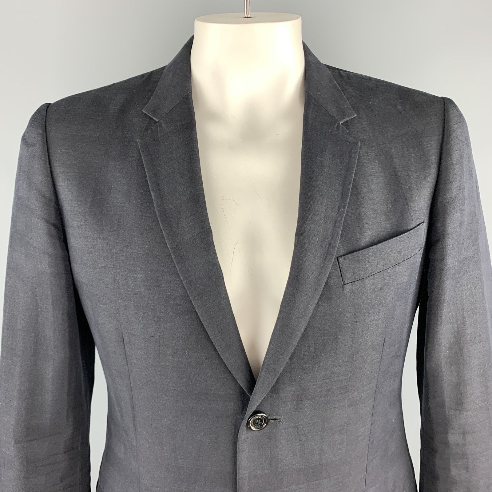 Burberry Size 44 Black Plaid Cotton Blend Notch Lapel Sport Coat Size 44R - 2 Thumbnail