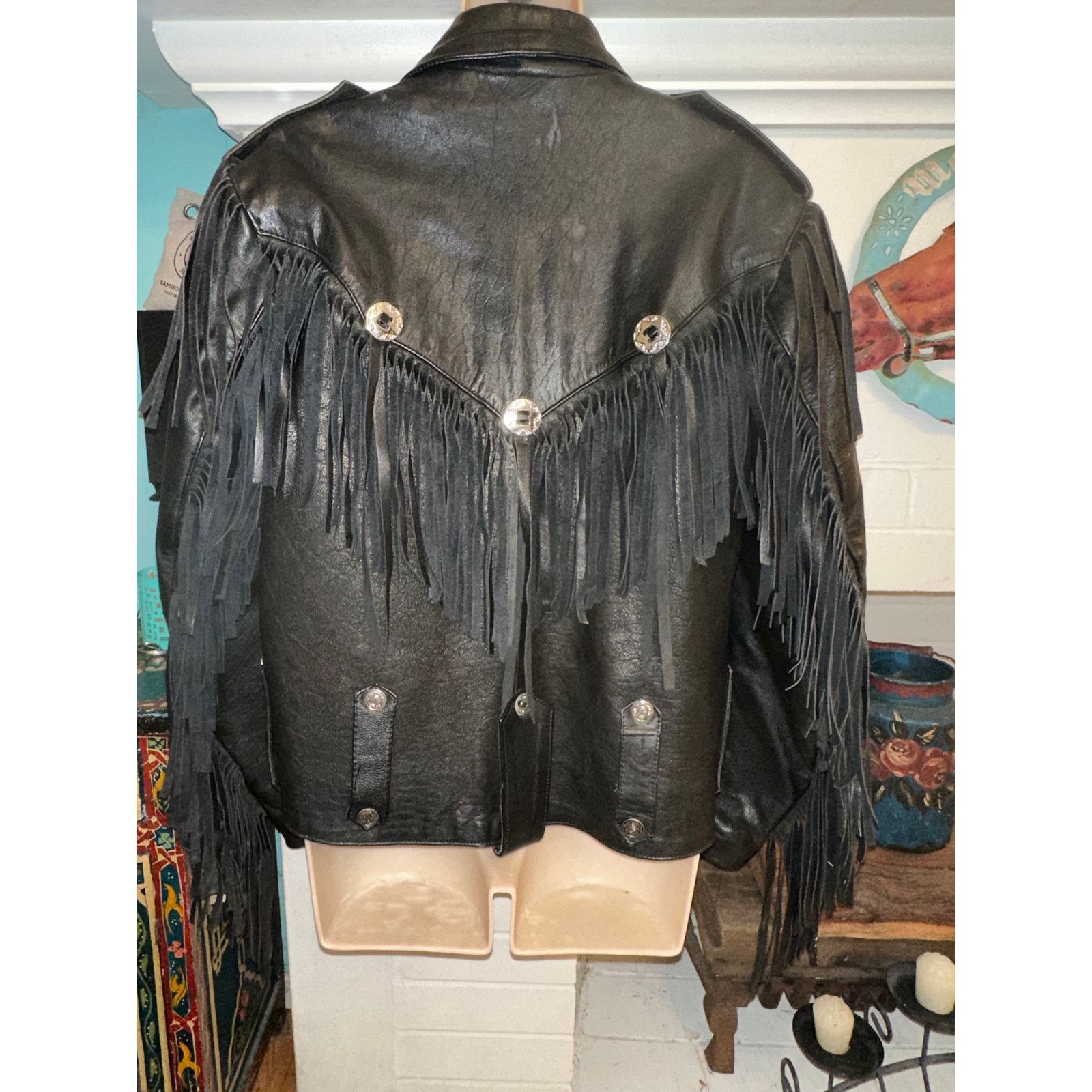 Vintage 80s HEAVY FRINGED LEATHER BIKER MOTO JACKET QUILTED LINING Size ONE SIZE - 1 Thumbnail