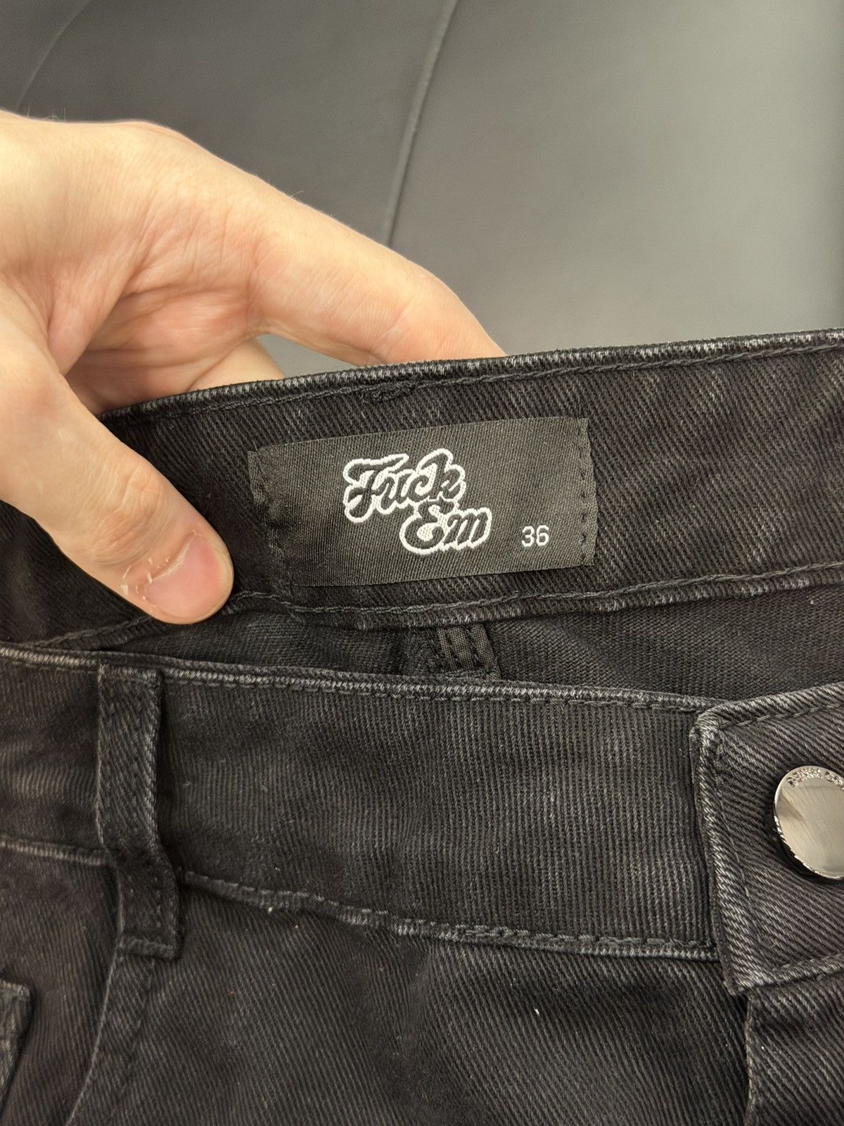 Other Fuck EM Shorts Black Denim Leather Patch Size (36) Size US 36 / EU 52 - 8 Thumbnail