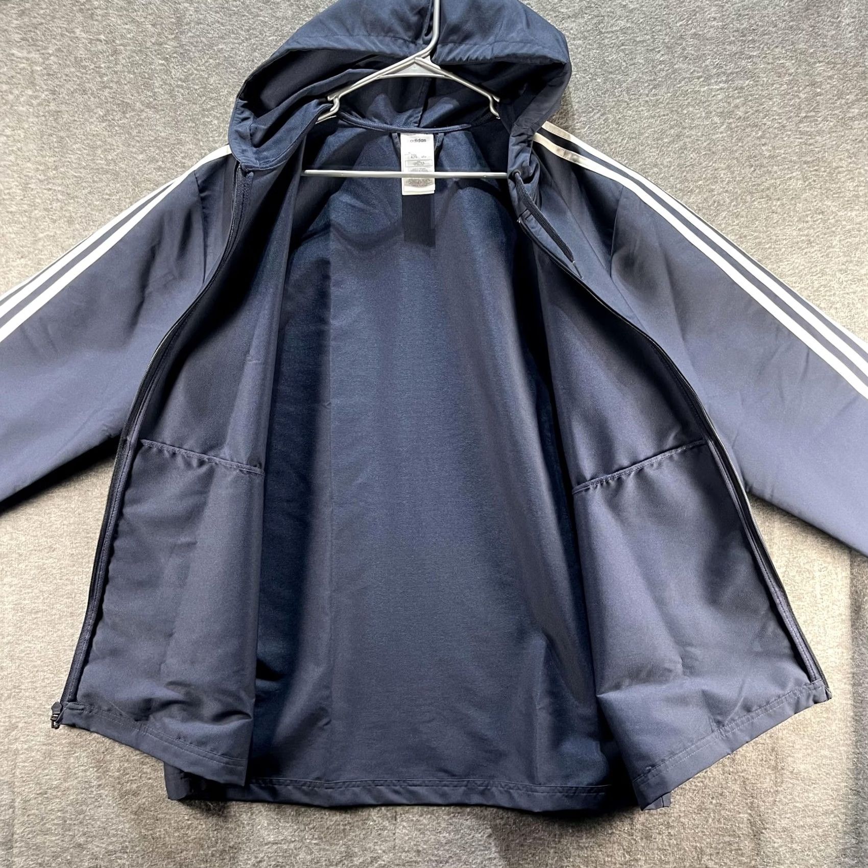 Adidas VINTAGE Adidas Jacket Mens XL Navy Blue Hooded Full Zip 3-Stripes Athletic Windbreaker Size US XL / EU 56 / 4 - 5 Thumbnail