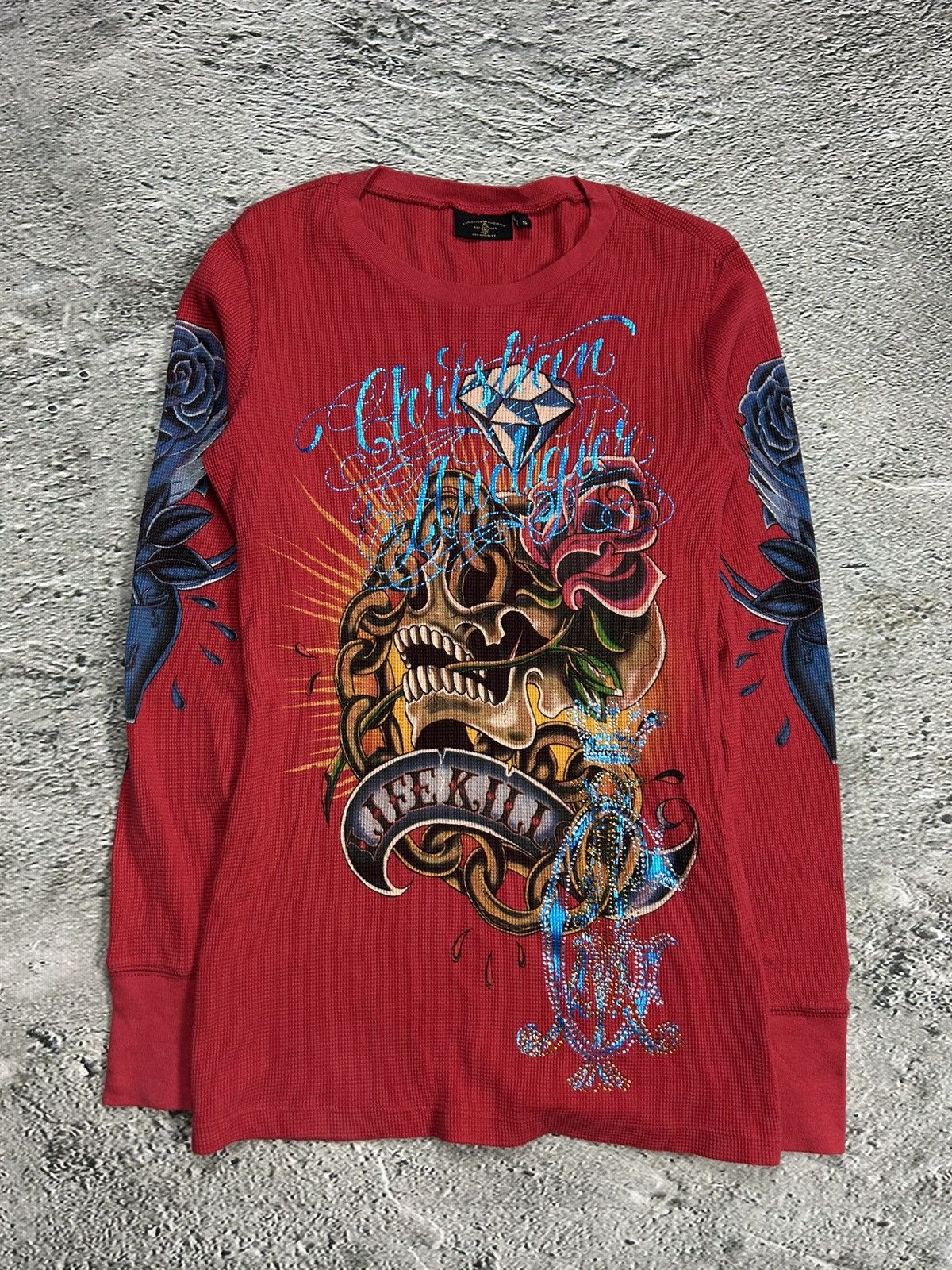 Ed Hardy Christian Audigier vintage longsleeve red skull