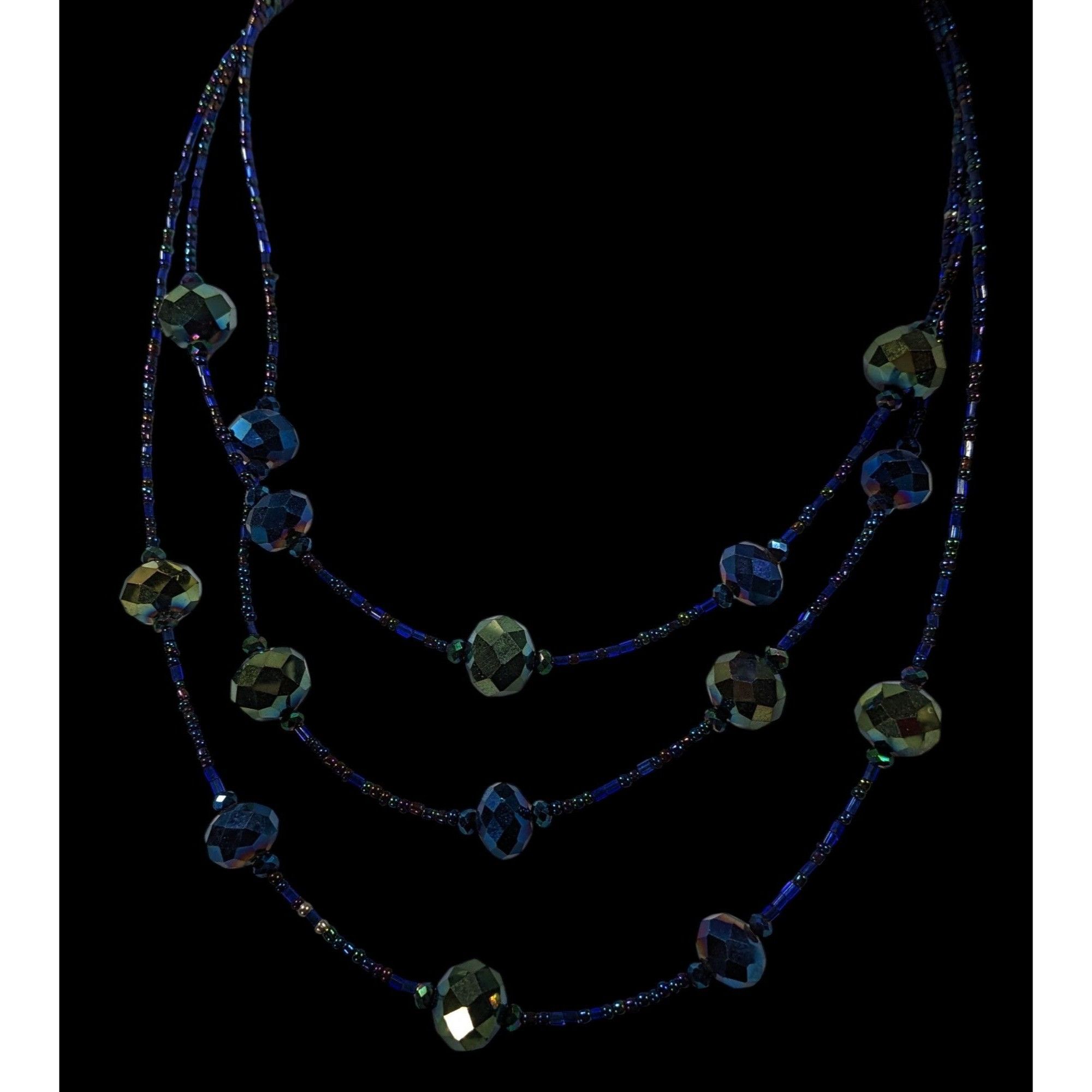 Other Whimsical Fantasy Blue And Green Oil Slick Glass Beaded Neck Size ONE SIZE - 2 Thumbnail