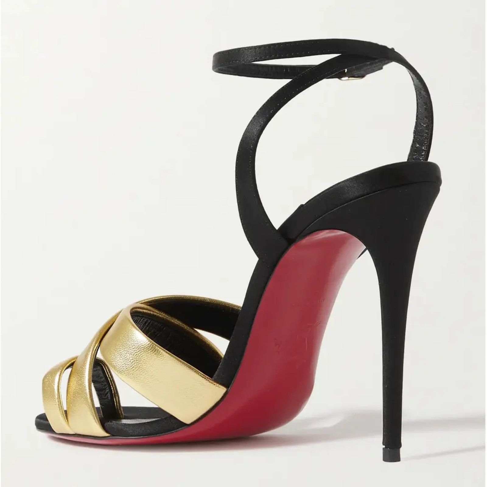 Christian Louboutin Just Me 100 Black Gold Sandal Ankle Strap Open Heel Pump 39 Size US 9 / IT 39 - 7 Thumbnail