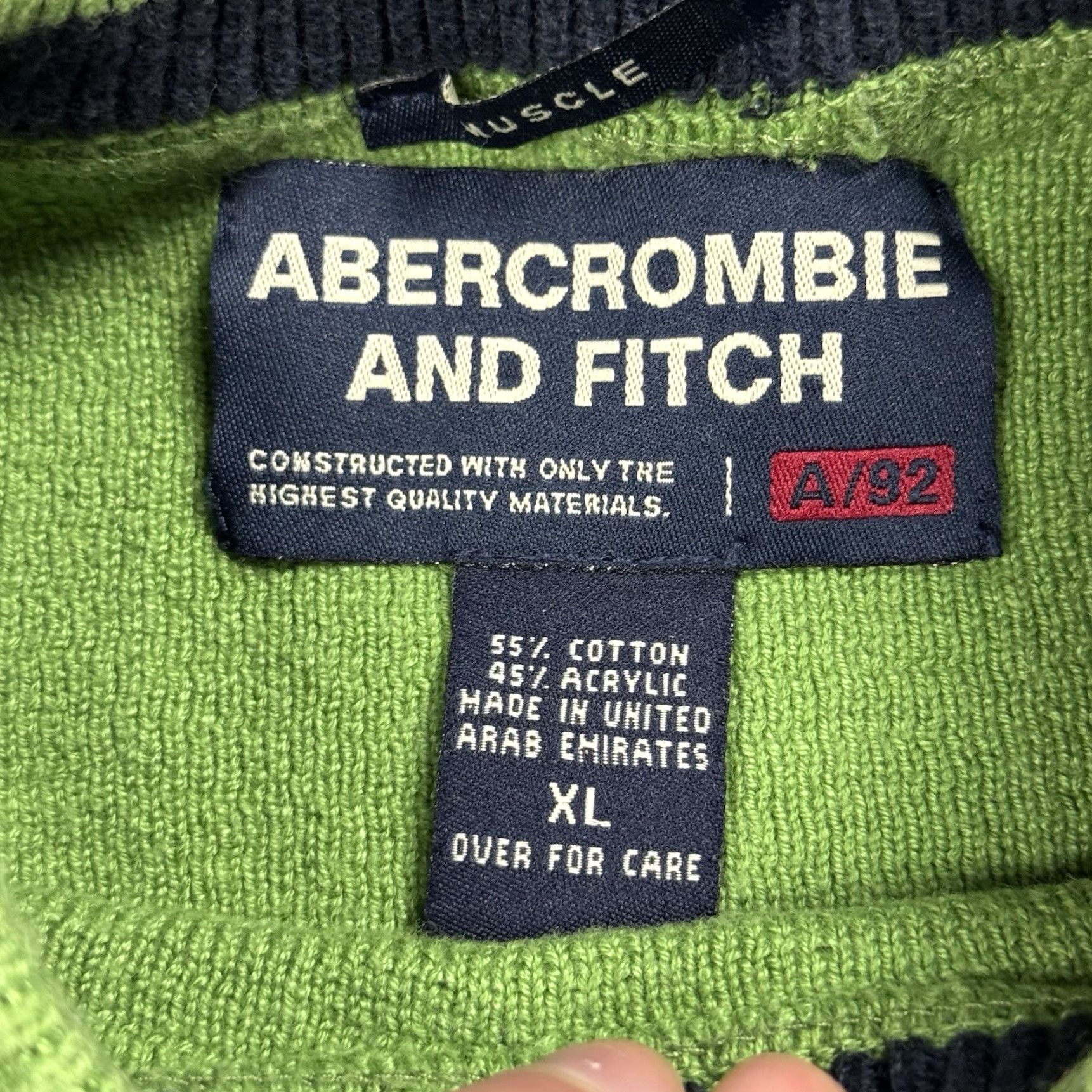Abercrombie & Fitch VINTAGE Abercrombie & Fitch Men's XL Crew Neck Sweater 90s Y2K Grunge Preppy Green Cotton Knit Size US XL / EU 56 / 4 - 4 Thumbnail