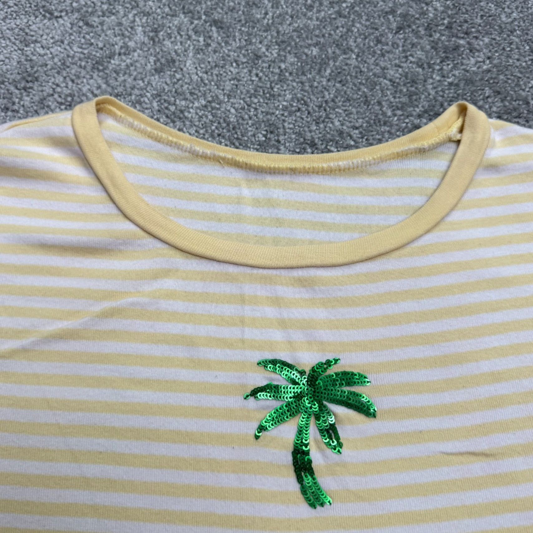 Vintage VINTAGE Y2K T-Shirt Striped Knit 100% Cotton Yellow White Sequin Crew Neck Women 3X Plus Size Size XXL / US 16-18 / IT 52-54 - 4 Thumbnail