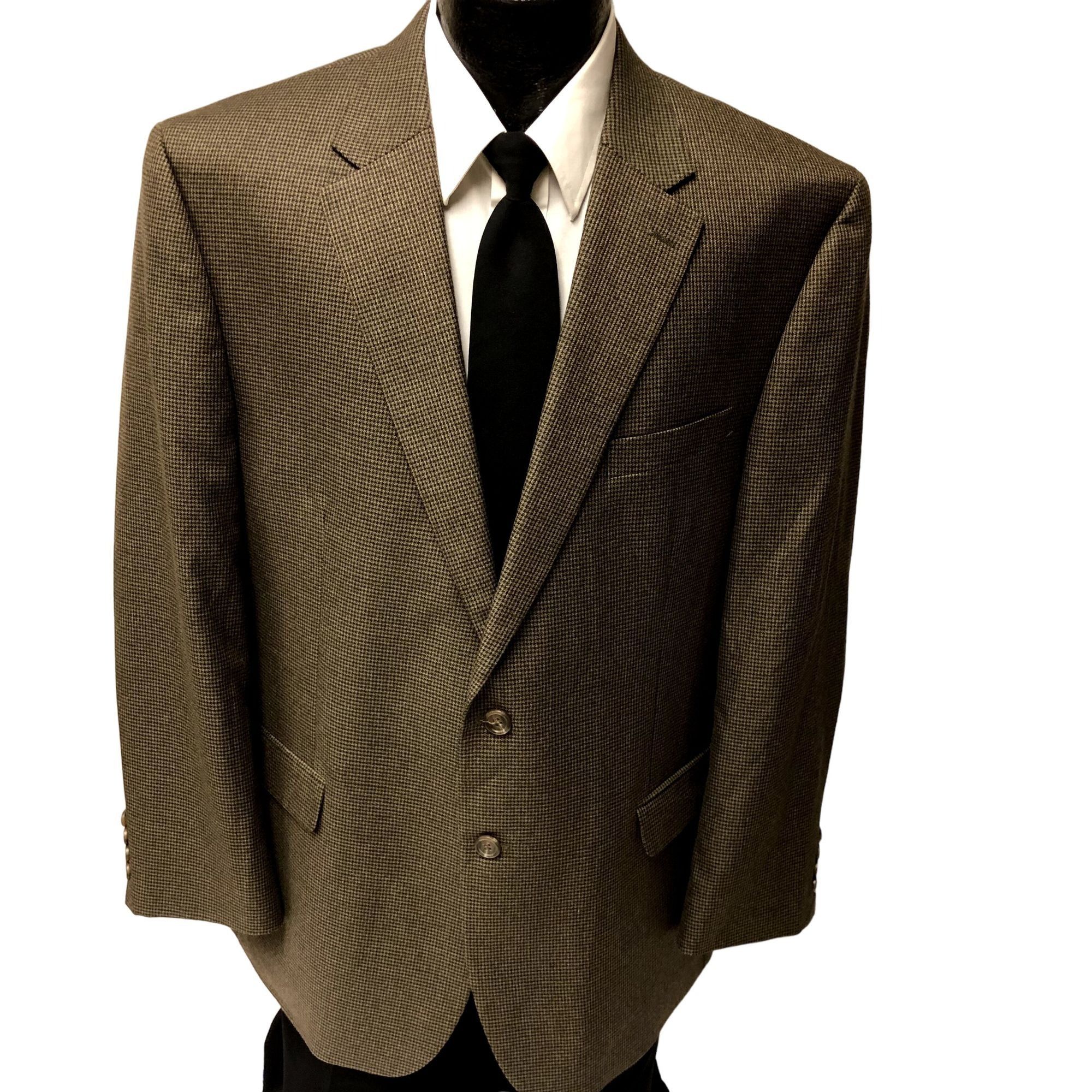Chaps Ralph Lauren OLIVE Brown Sport Coat HOUNDSTOOTH Jacket 46 R Size 46R - 1 Thumbnail