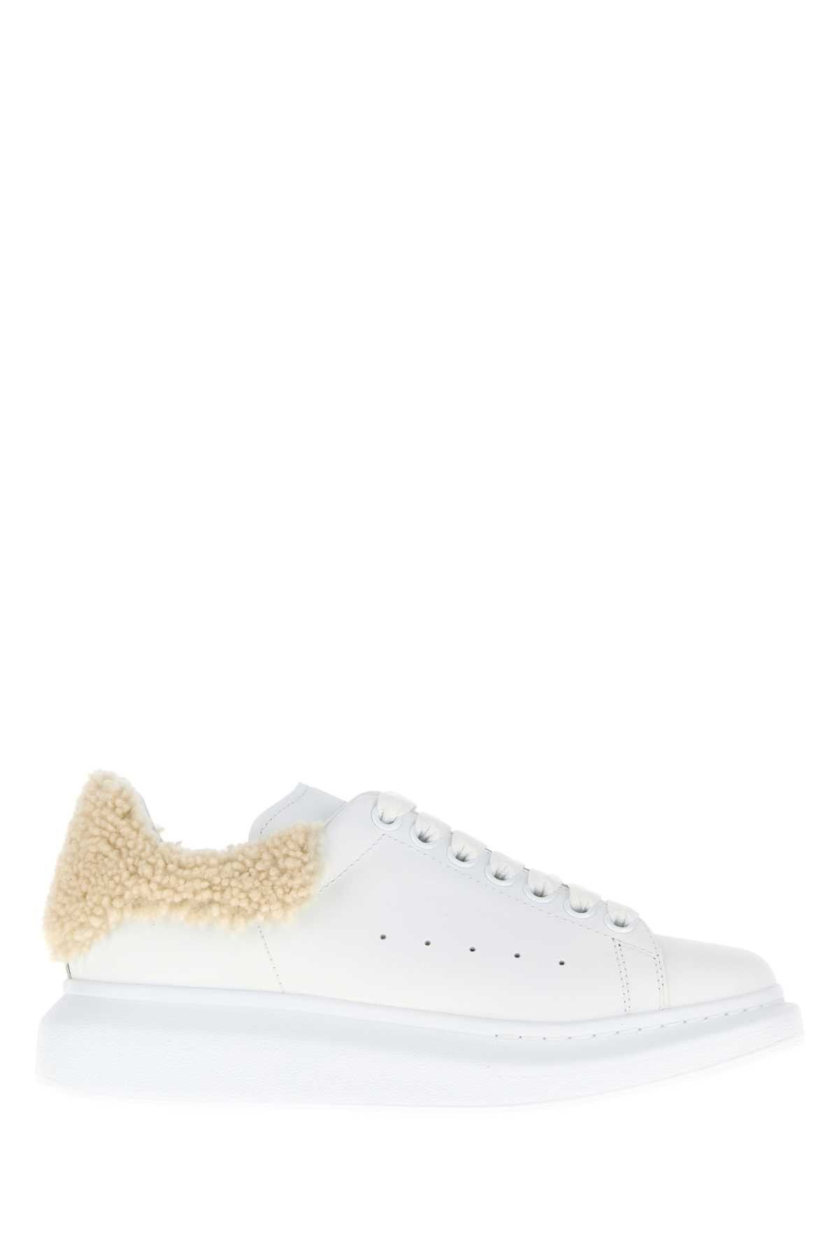 Alexander McQueen White Leather Sneakers With Beige Shearling Heel Size US 9 / IT 39 - 1 Thumbnail