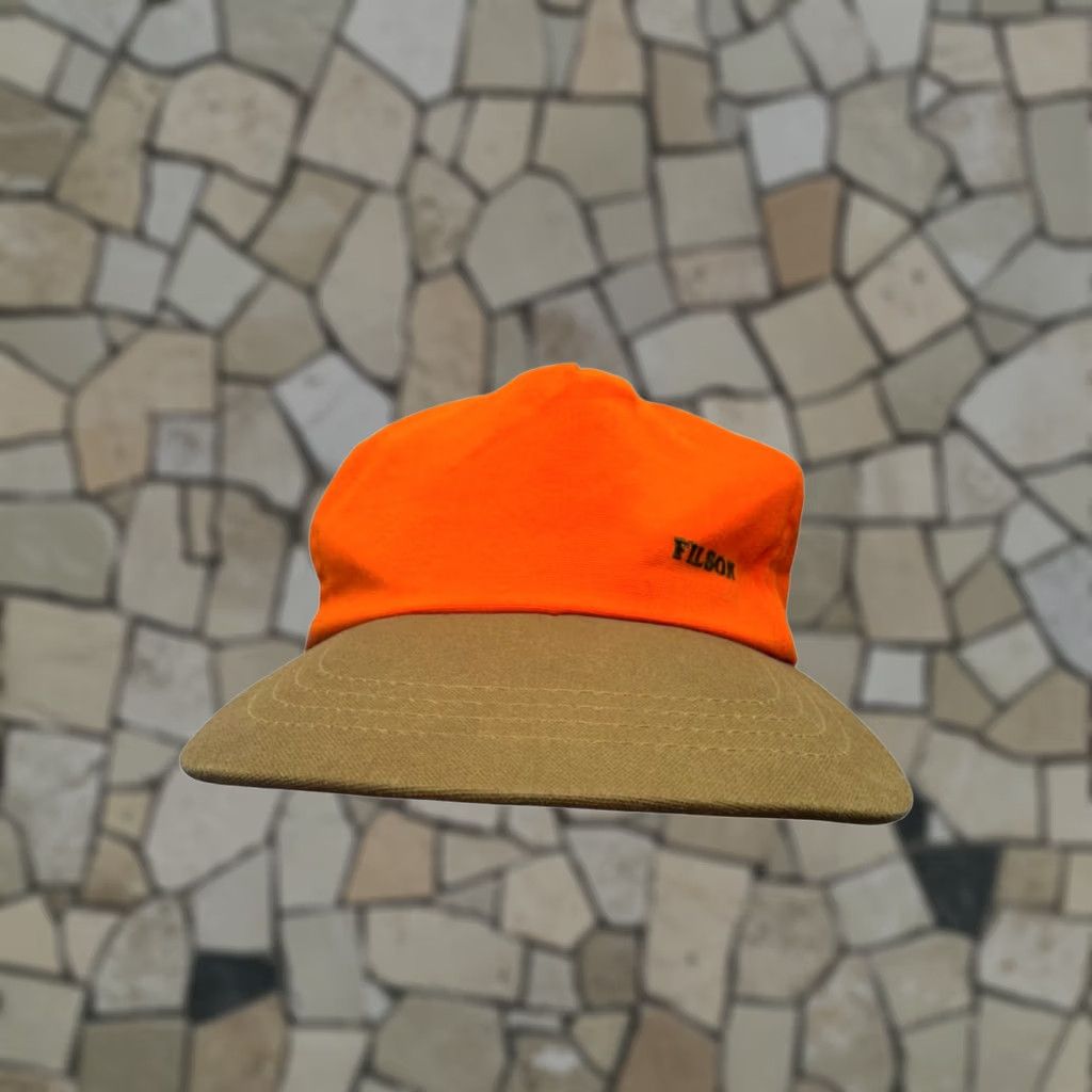 Filson Filson Blaze Orange & Tan Adjustable Outdoor Cap Mens One Size Orange Leather Canvas Baseball Cap Brand, 67B Size 44L - 1 Thumbnail