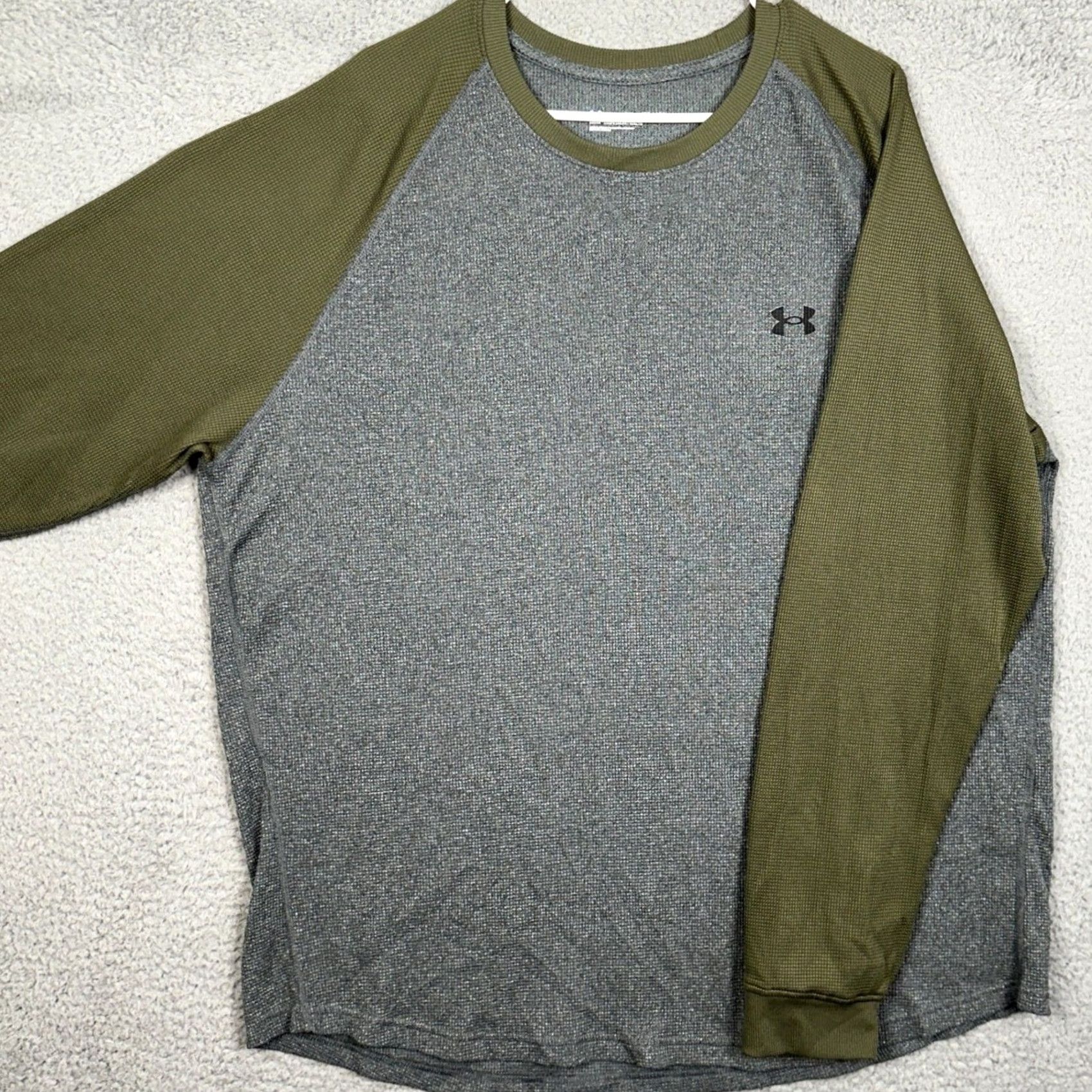 Under Armour Under Armour T-Shirt Men 3XL Grey Olive Green Loose Fit Thermal Colorblock Waffle Knit Raglan Sleeve Crew Neck Casual Activewear Size US XXL / EU 58 / 5 - 2 Thumbnail