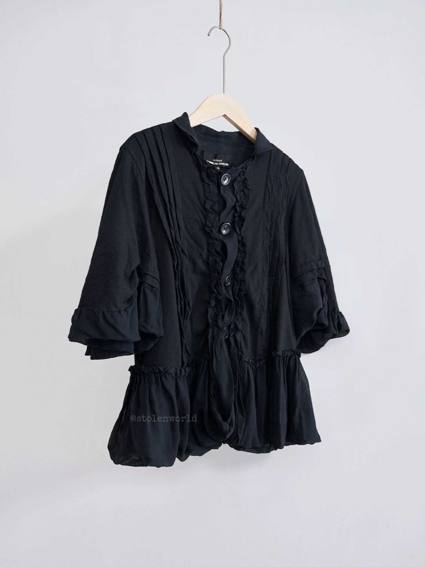 Comme des Garcons Comme des Garçons Navy Lace Trim Bubble Sleeve Blouse M Size M / US 6-8 / IT 42-44 - 2 Thumbnail