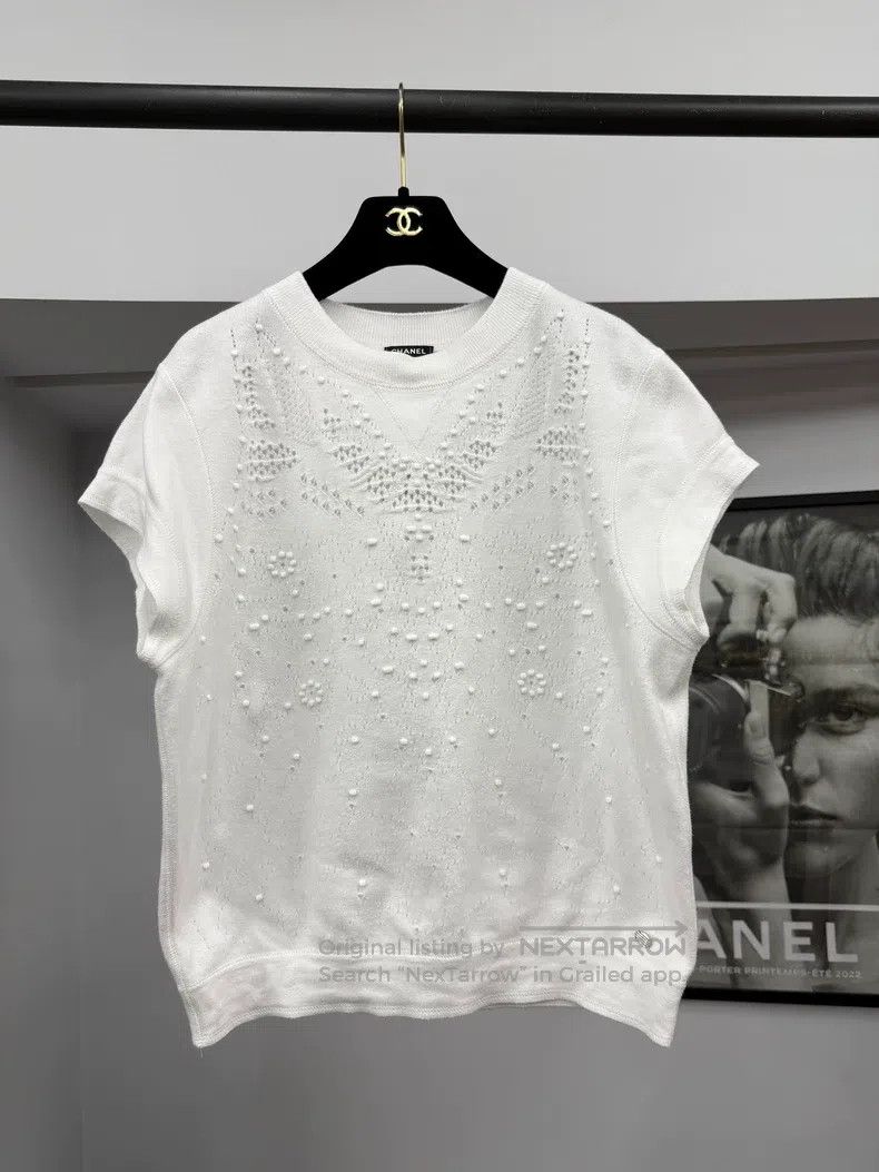 Chanel Chanel White hollow knitted short sleeves Size S / US 4 / IT 40 - 1 Thumbnail