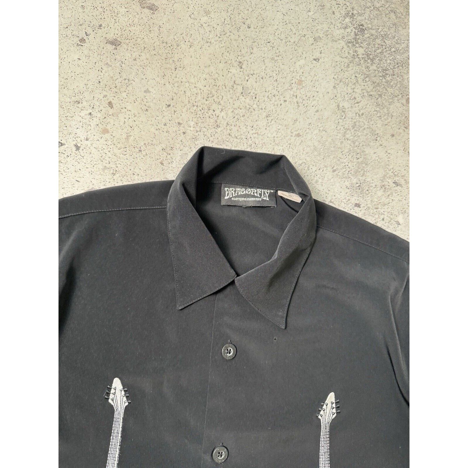 Dragonfly Men Guiltar Rock Short Sleeve Shirt Button Up in Black, Men's — image 2 of 6