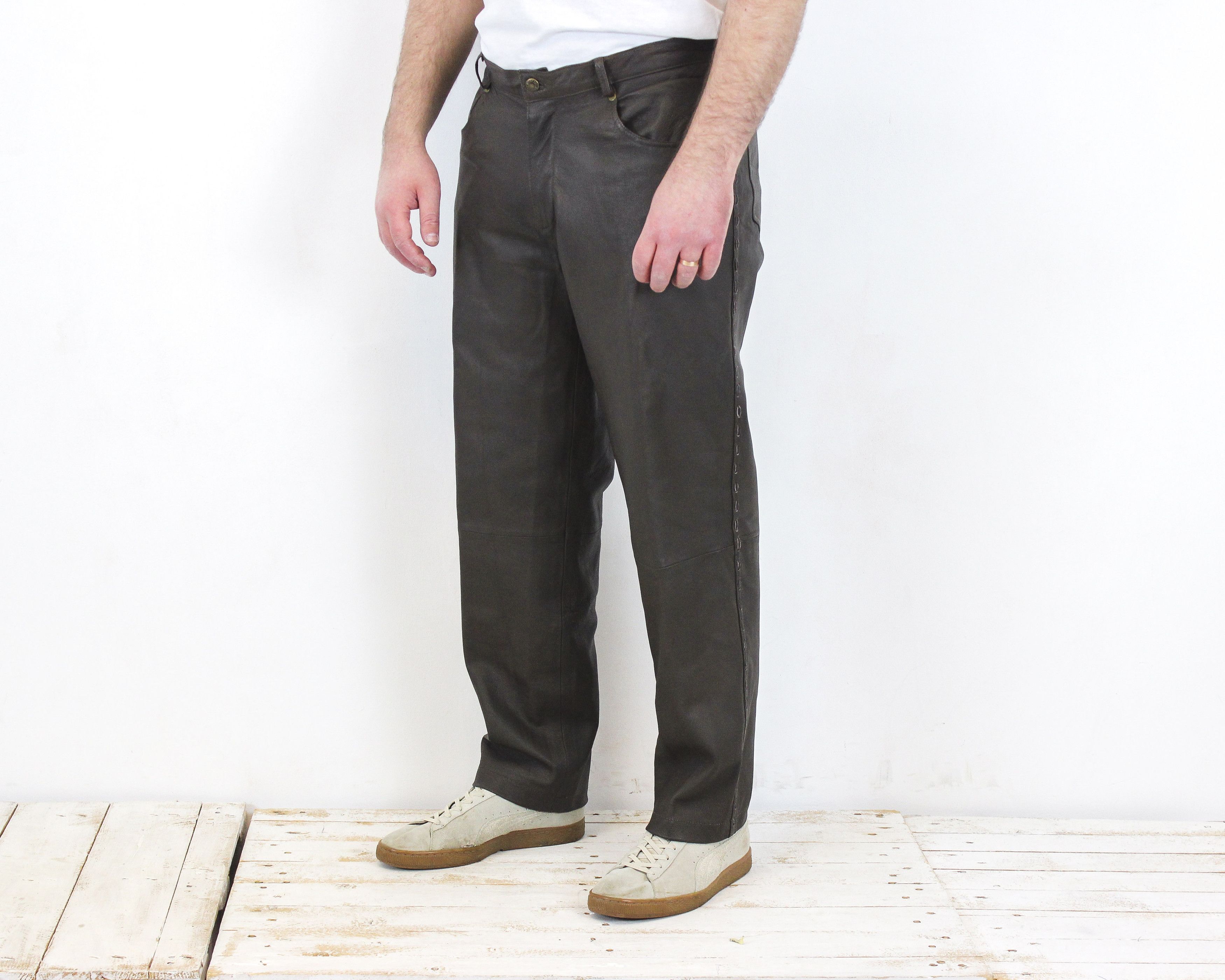 Leather × Vintage John F Gee W38 L32 Reg Straight Leather EU 54 Pants Trousers Size US 38 / EU 54 - 3 Thumbnail