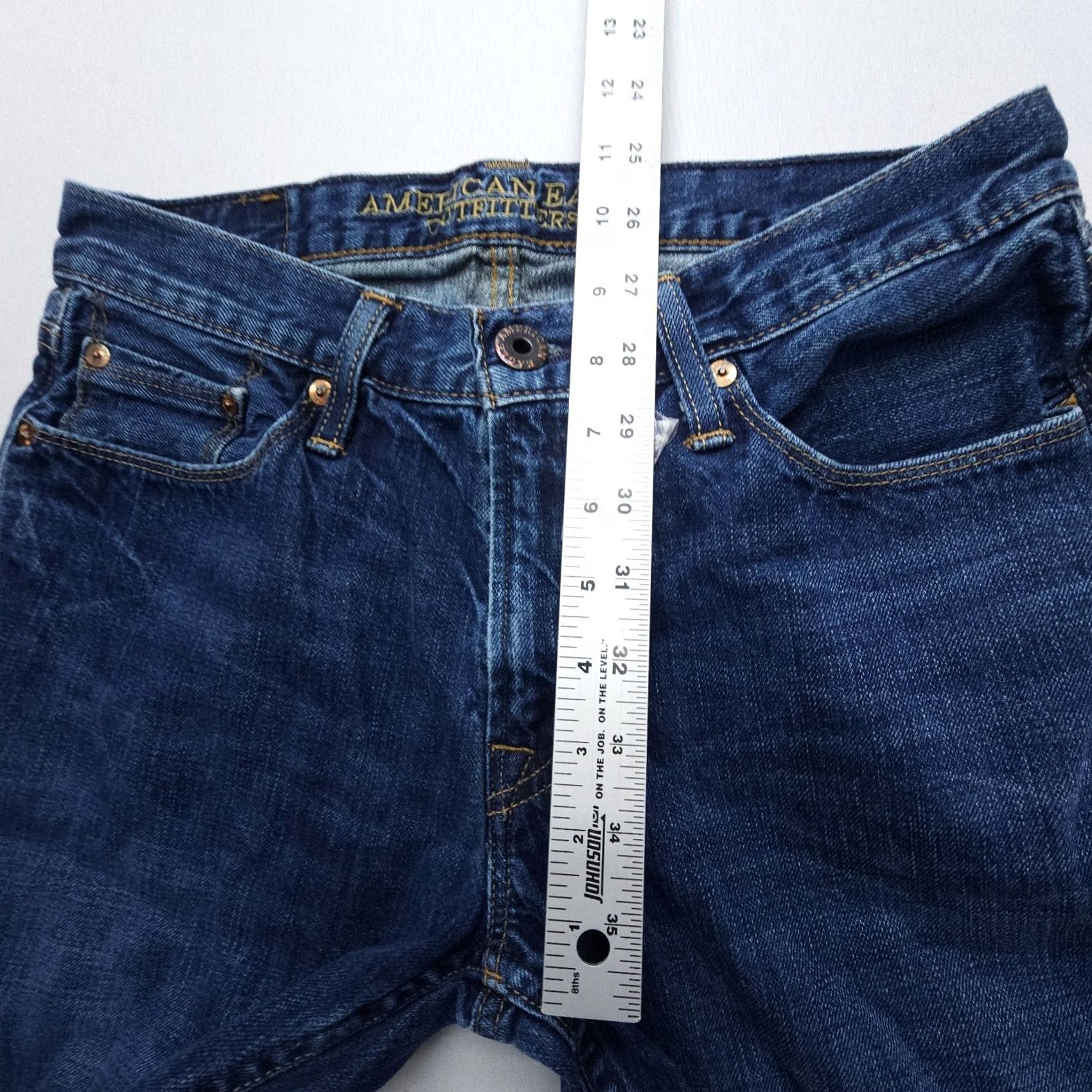 American Eagle Outfitters American Eagle Outfitters Jeans Mens 30 x 31 Slim Straight Dark Wash Denim Hemmed Blue 5-Pocket Logo Casual JeansMens Size US 30 / EU 46 - 5 Thumbnail