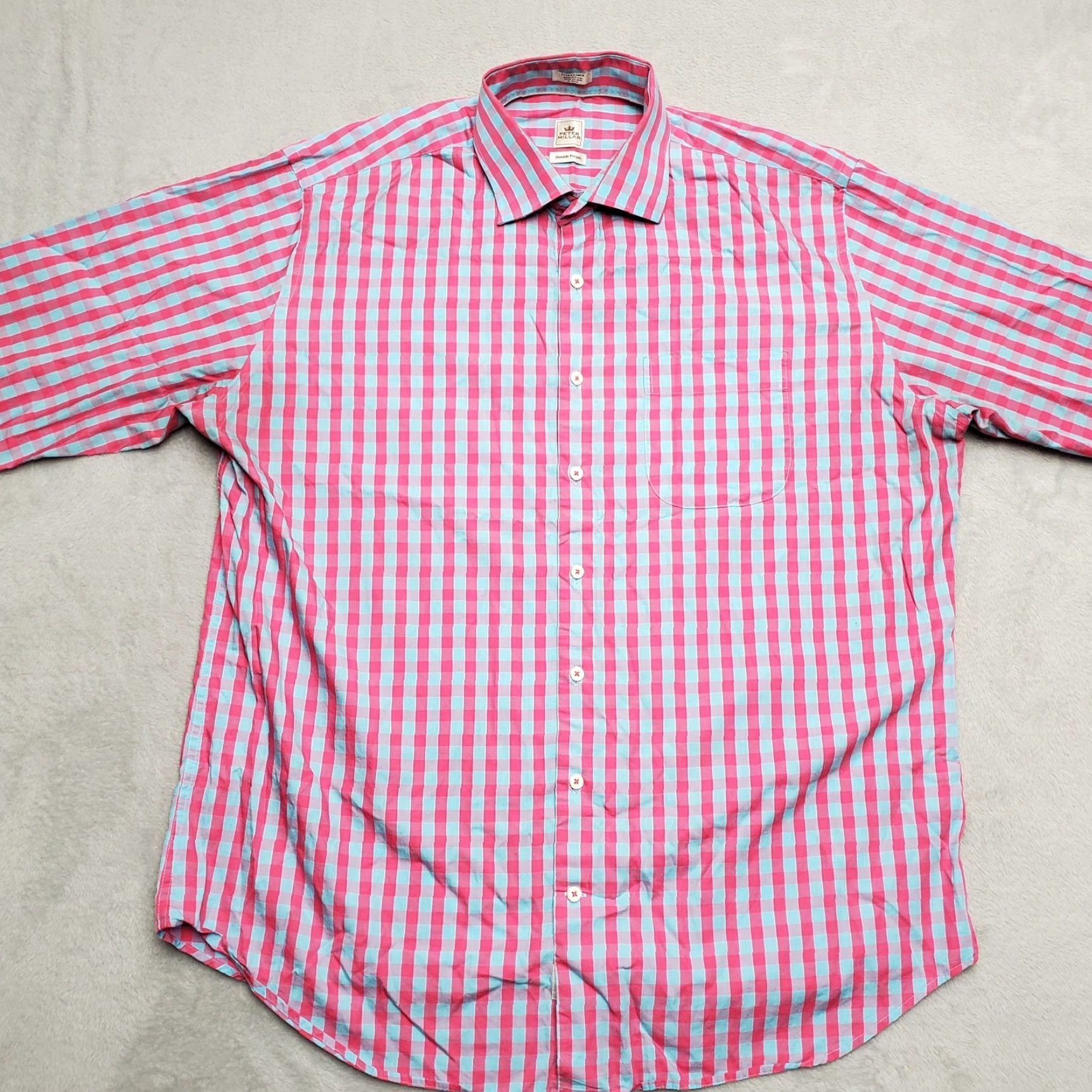 UNTUCKit VINTAGE Peter Millar Shirt Mens Extra Large Blue Pink Gingham Plaid Check Long Sleeve Size US L / EU 52-54 / 3 - 7 Thumbnail