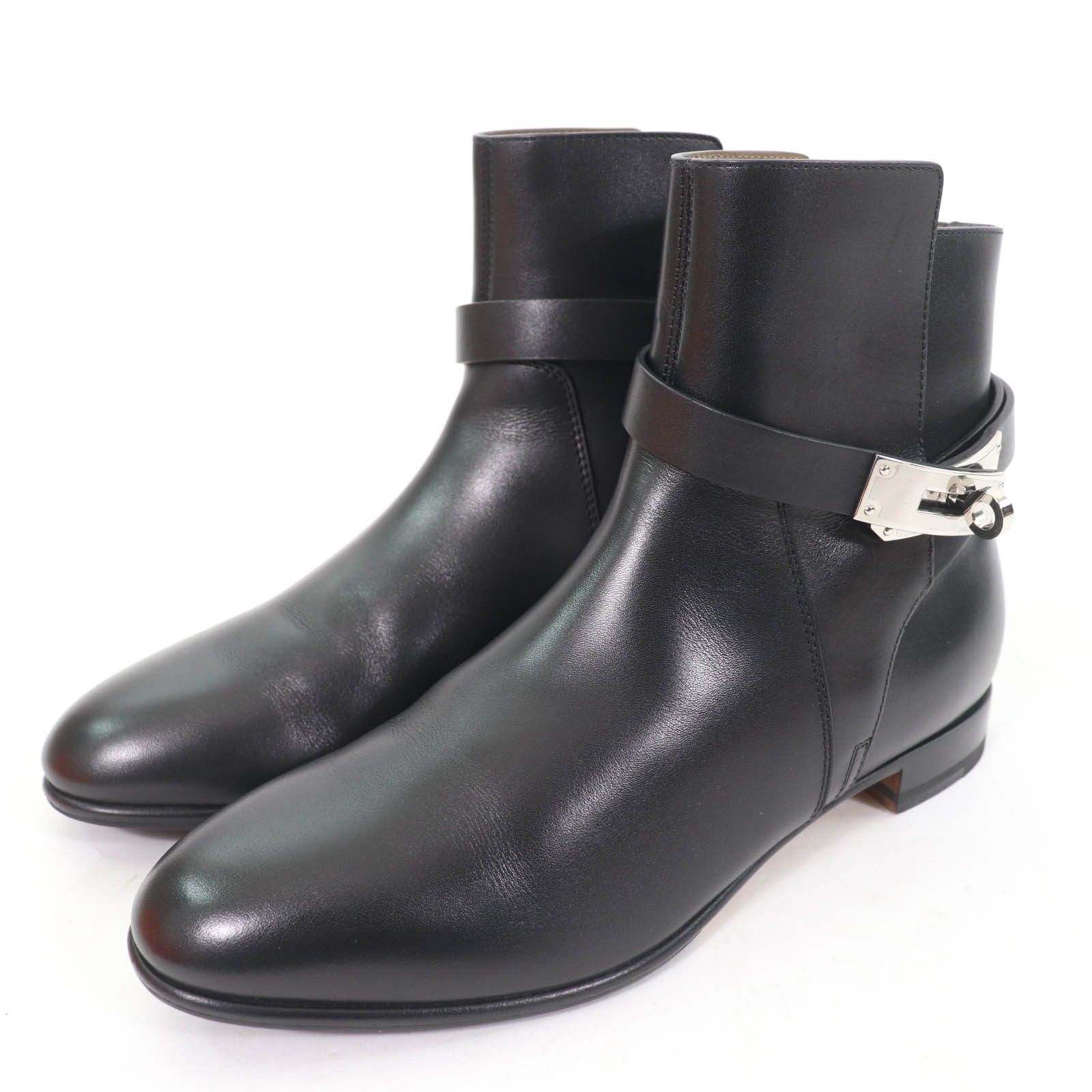 Hermes Hermes Neo Kelly Buckle Leather Boots Leather Shoes in Black, Women's