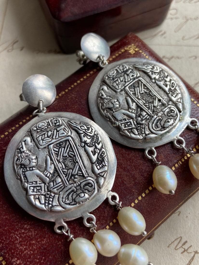 Vintage Vintage Sterling Silver 800 Earrings Mother of Pearl 27g Size ONE SIZE - 4 Thumbnail