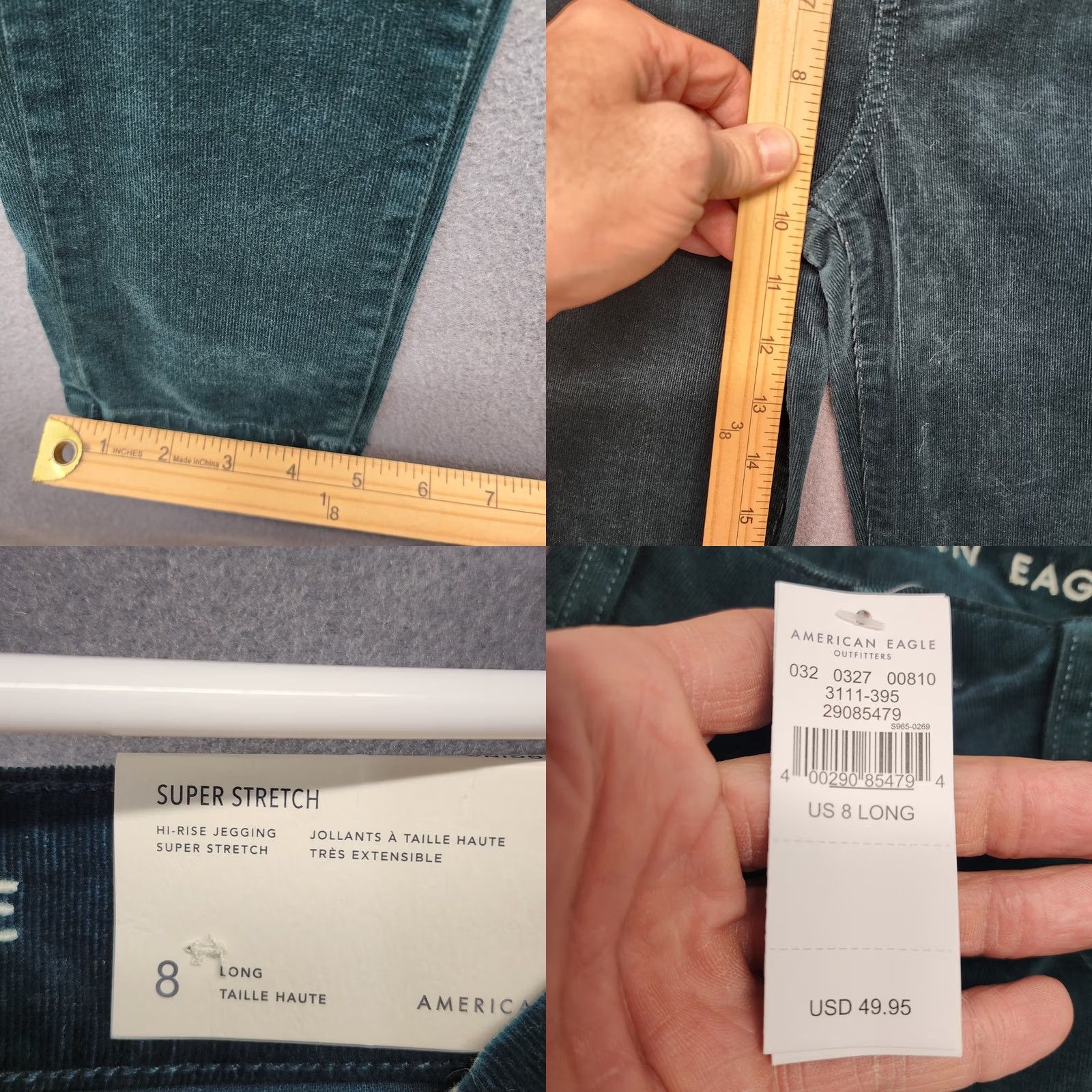 American Eagle Outfitters VINTAGE American Eagle Corduroy Pants Womens 8 Long Green Super Stretch Hi Rise Jegging Mens? Size 30" / US 8 / IT 44 - 8 Thumbnail