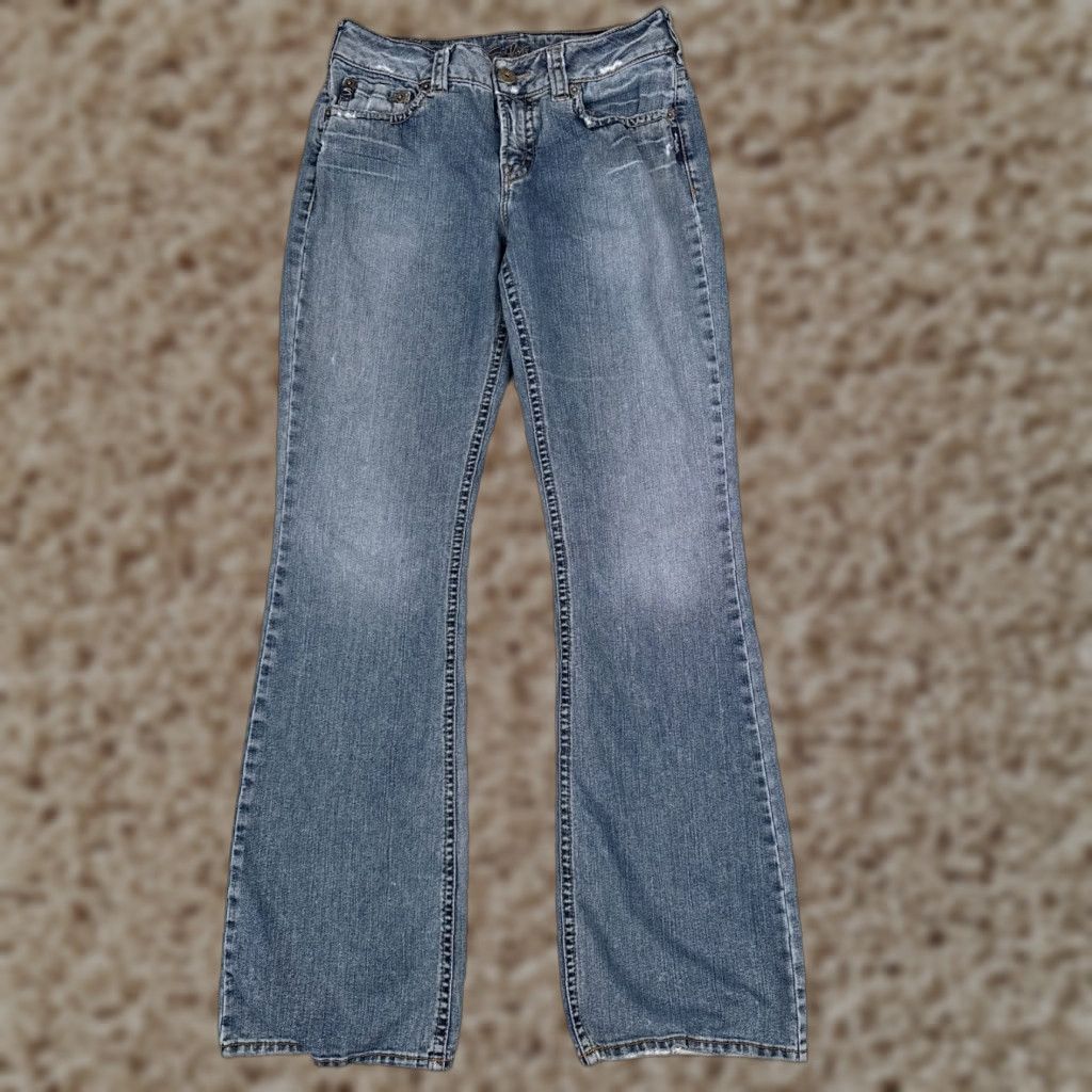 Silver Jeans Co. Silver Jeans Suki Womens Jeans Bootcut 30x29 Blue Denim Distressed Cotton Regular 5-Pocket Pocket Style MId Rise - Silver Jeans Size 30" / US 8 / IT 44 - 1 Thumbnail