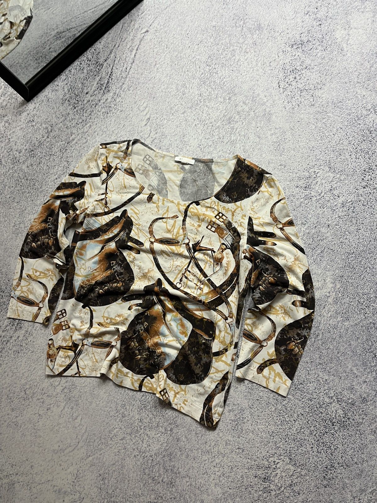 Designer × Escada Escada Beige Jersey Saddle Print Long Sleeves Top M Size S / US 4 / IT 40 - 2 Thumbnail