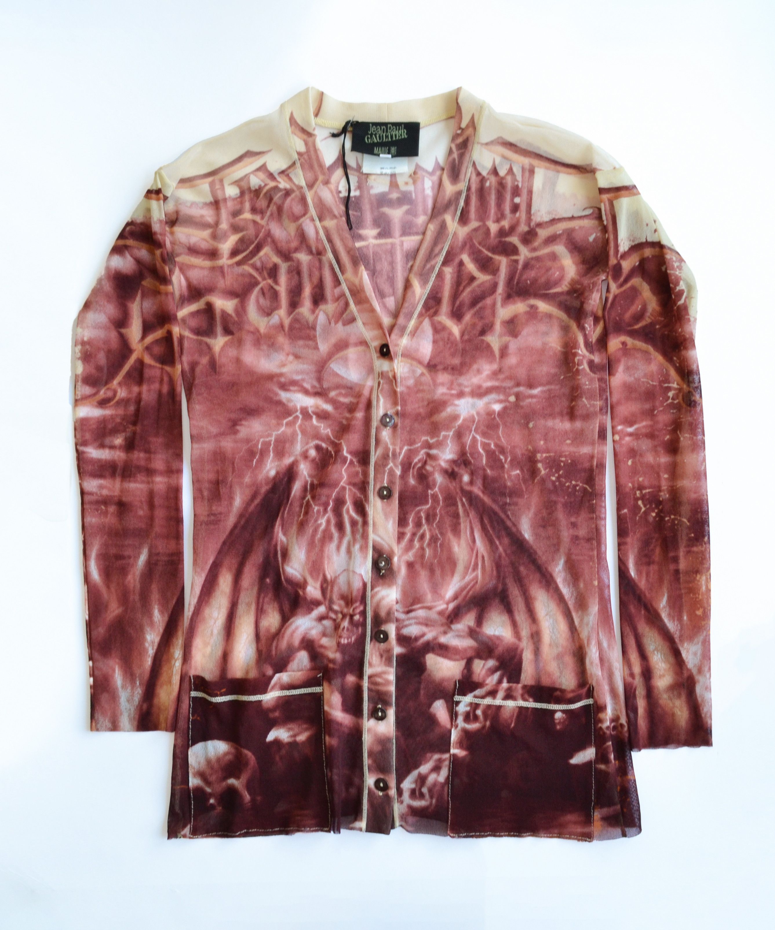 Jean Paul Gaultier JEAN PAUL GAULTIER Set Mesh Top Suit Cardigan 2001 Demon Size L / US 10 / IT 46 - 2 Thumbnail