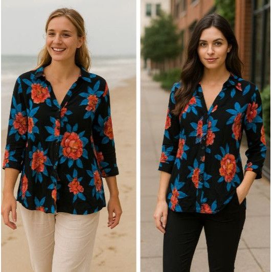 Anthropologie Maeve Black Floral Woman's Blouse 2 Cottage core Boho Chic Size XS / US 0-2 / IT 36-38 - 1 Thumbnail