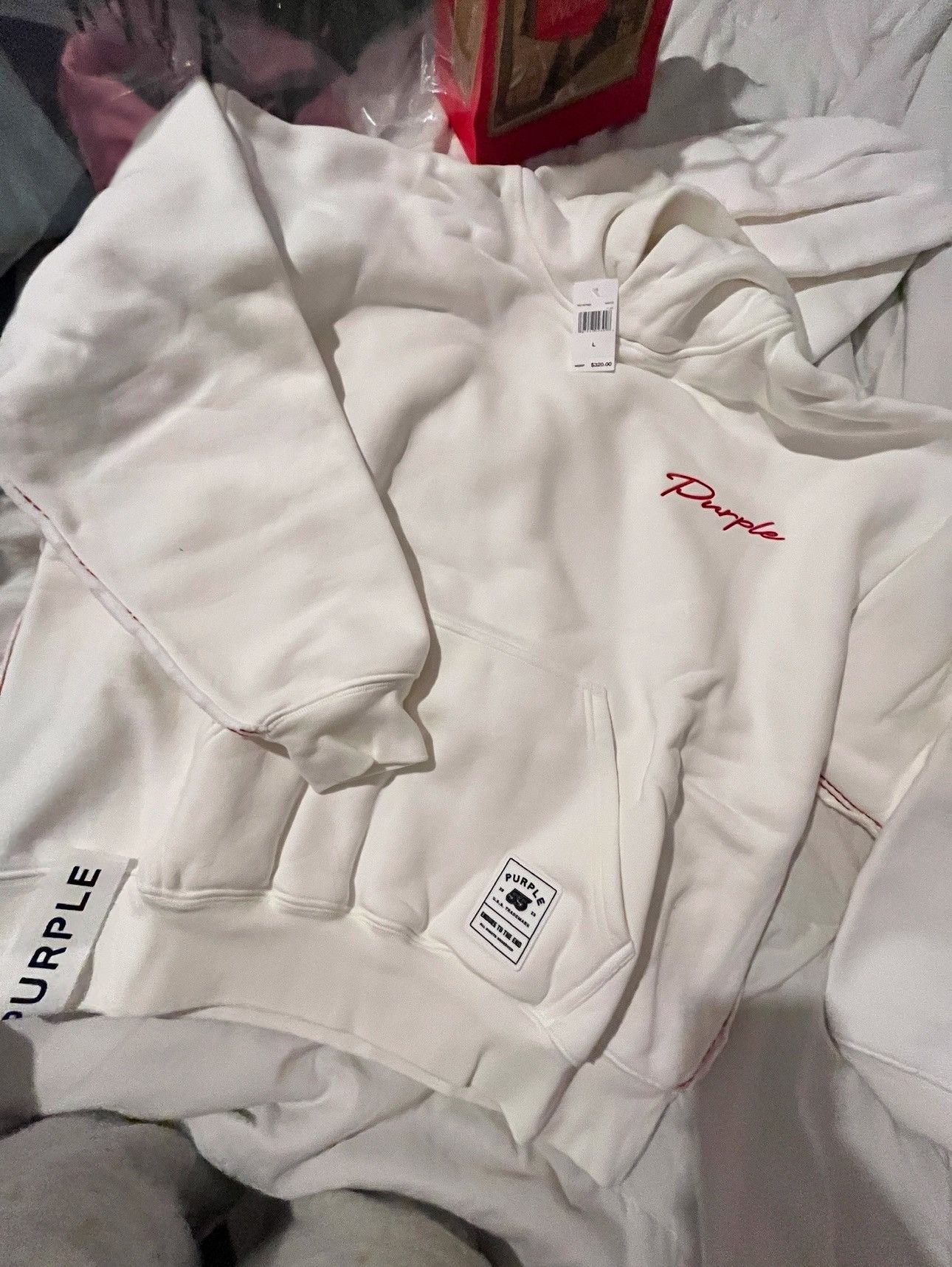 Purple Brand white oversized hoodie, with red outlining Size US L / EU 52-54 / 3 - 1 Preview
