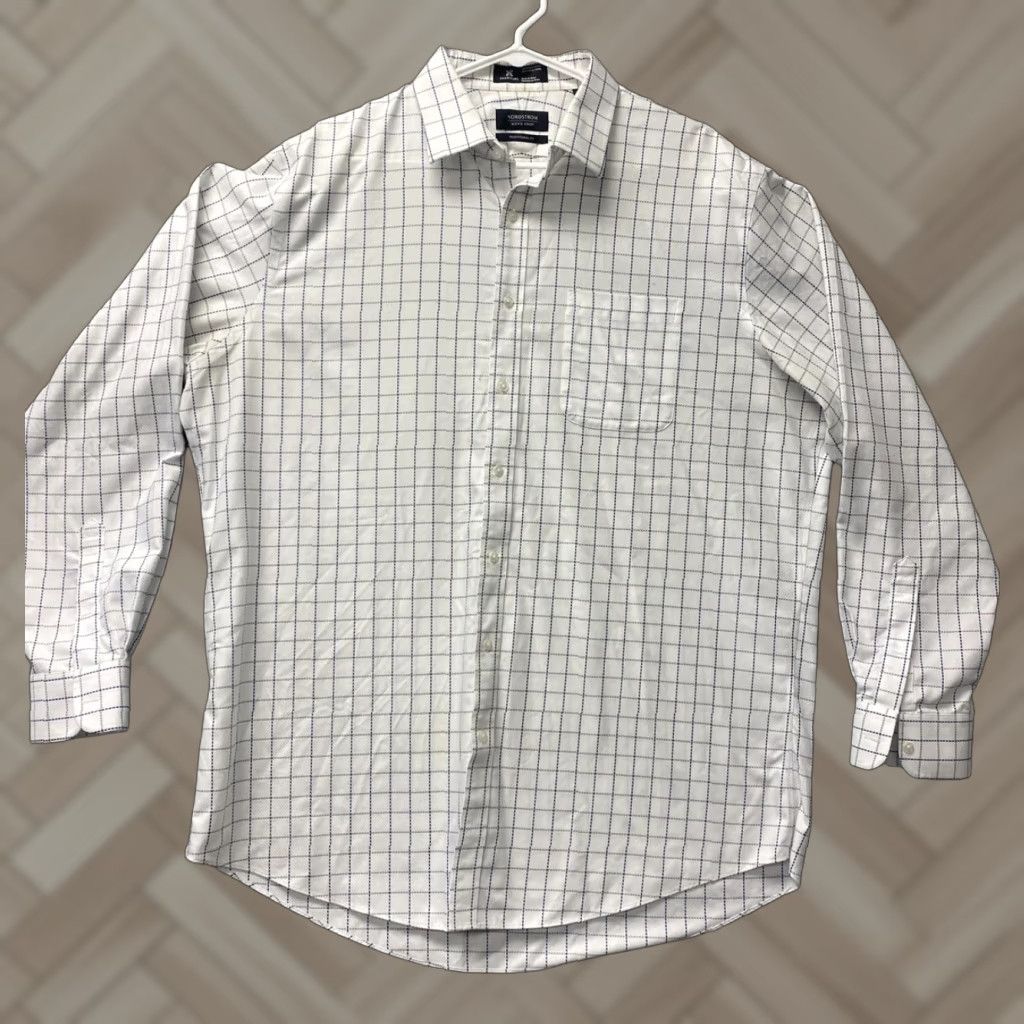 Nordstrom Nordstrom Shirt Mens 17 36 Button-Down Long Sleeve Cream Check /107-10 Classic Casual Men's Button Up Shirt Size US XL / EU 56 / 4 - 1 Thumbnail