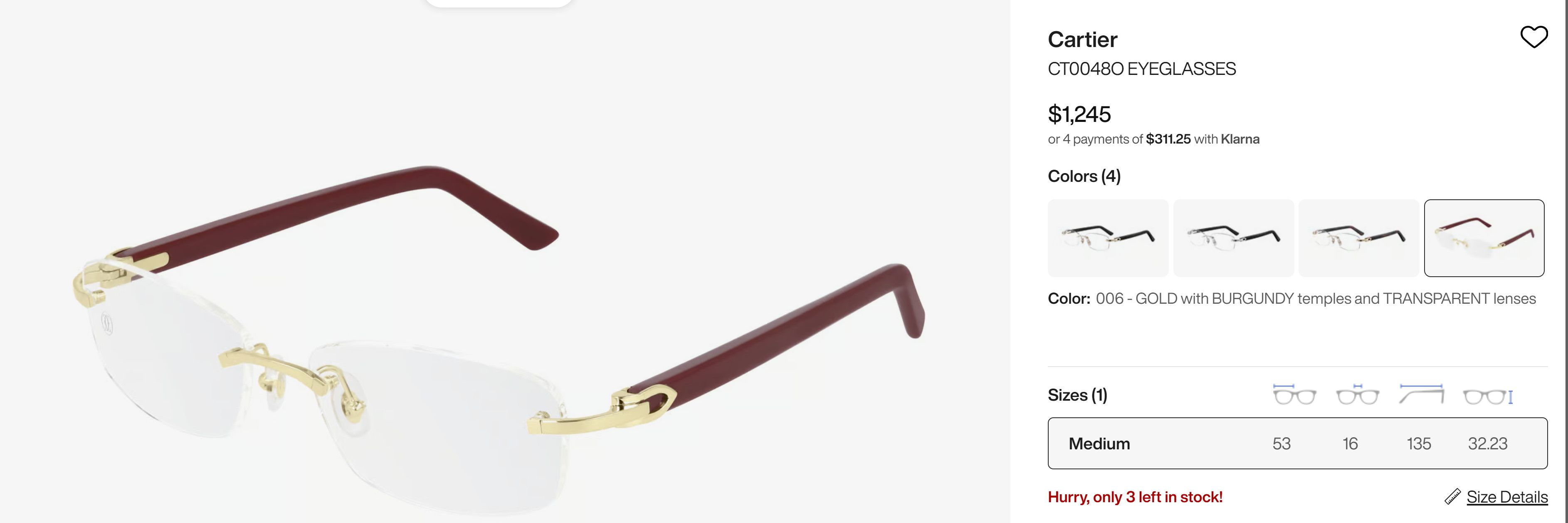 Cartier NEW! Cartier Glasses Canazei Burbundy CT0048O Size ONE SIZE - 15 Thumbnail