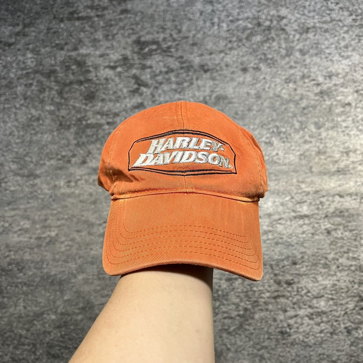 Harley Davidson Vintage Harley Davidson Orange Embroidered Fitted Hat S/M Size ONE SIZE - 1 Thumbnail