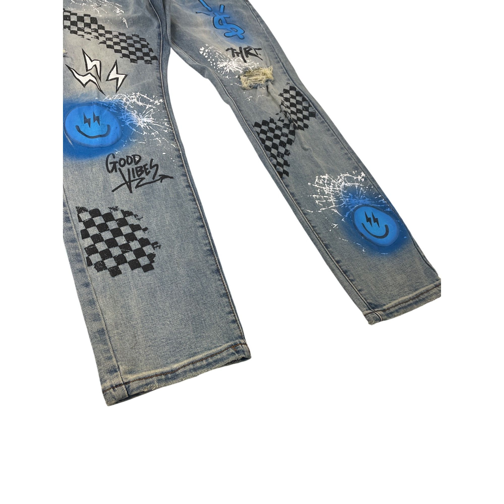 Other THRT Mens Blue Graffiti Y2K Denim Jeans Size 40x31SKU 8548 Size US 40 / EU 56 - 2 Thumbnail