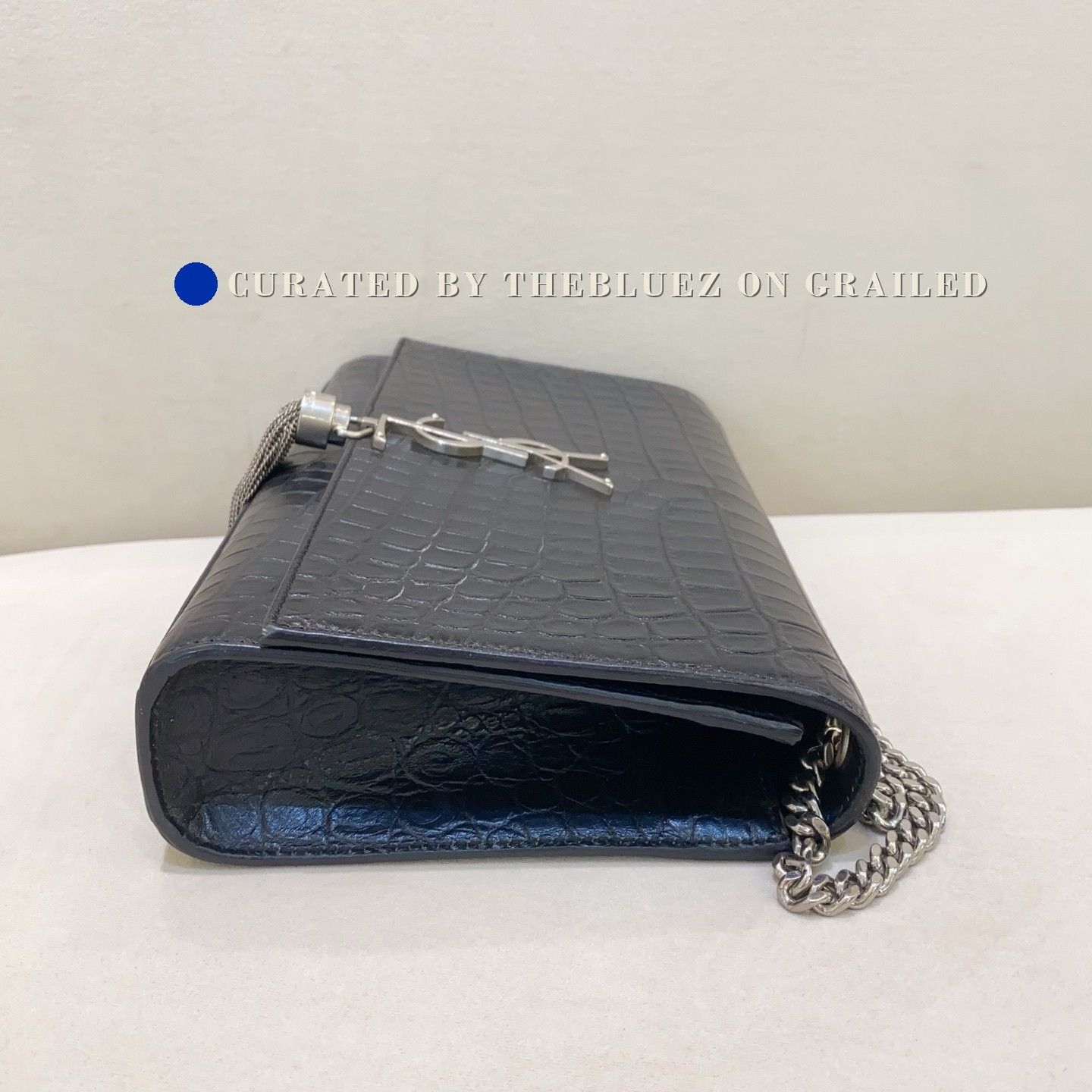 Yves Saint Laurent YSL Black Silver Croc-embossed Chain Bag Size ONE SIZE - 5 Thumbnail