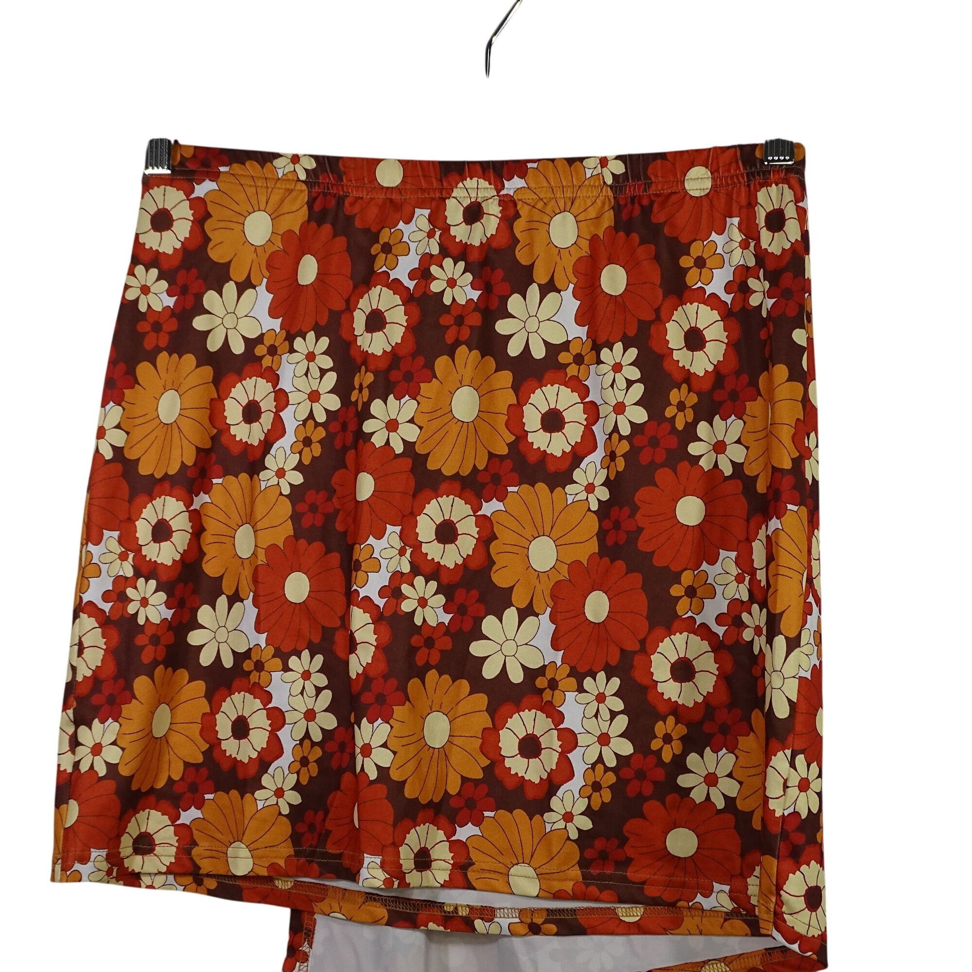 Shein Shein Curve Retro Floral Brown 2-Pc Top & Skirt Size OXL 12 Size 31" - 5 Thumbnail
