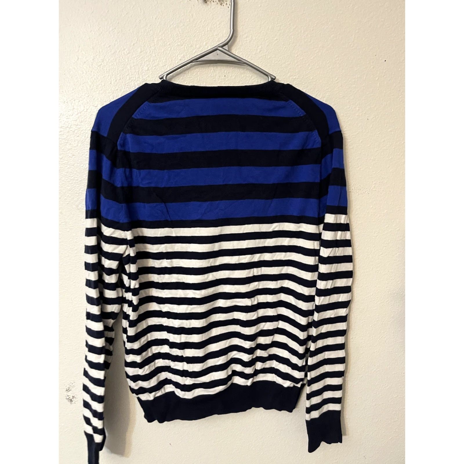 Express Express Mens V-Neck Sweater Size M Multicolor Striped Gray Pullover Knit Cotton Logo Shirt? Size US M / EU 48-50 / 2 - 2 Thumbnail