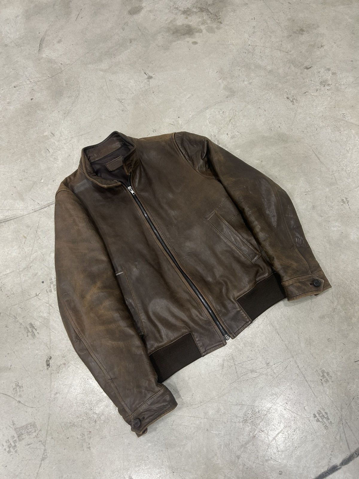 Prada Prada Brown Racer Leather Bomber / Jacket [Used - Size 46] Size US L / EU 52-54 / 3 - 6 Thumbnail