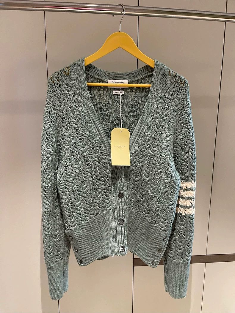 Thom Browne Thom browne Pine stone green four-striped hollow knitted ca Size US L / EU 52-54 / 3 - 1 Thumbnail