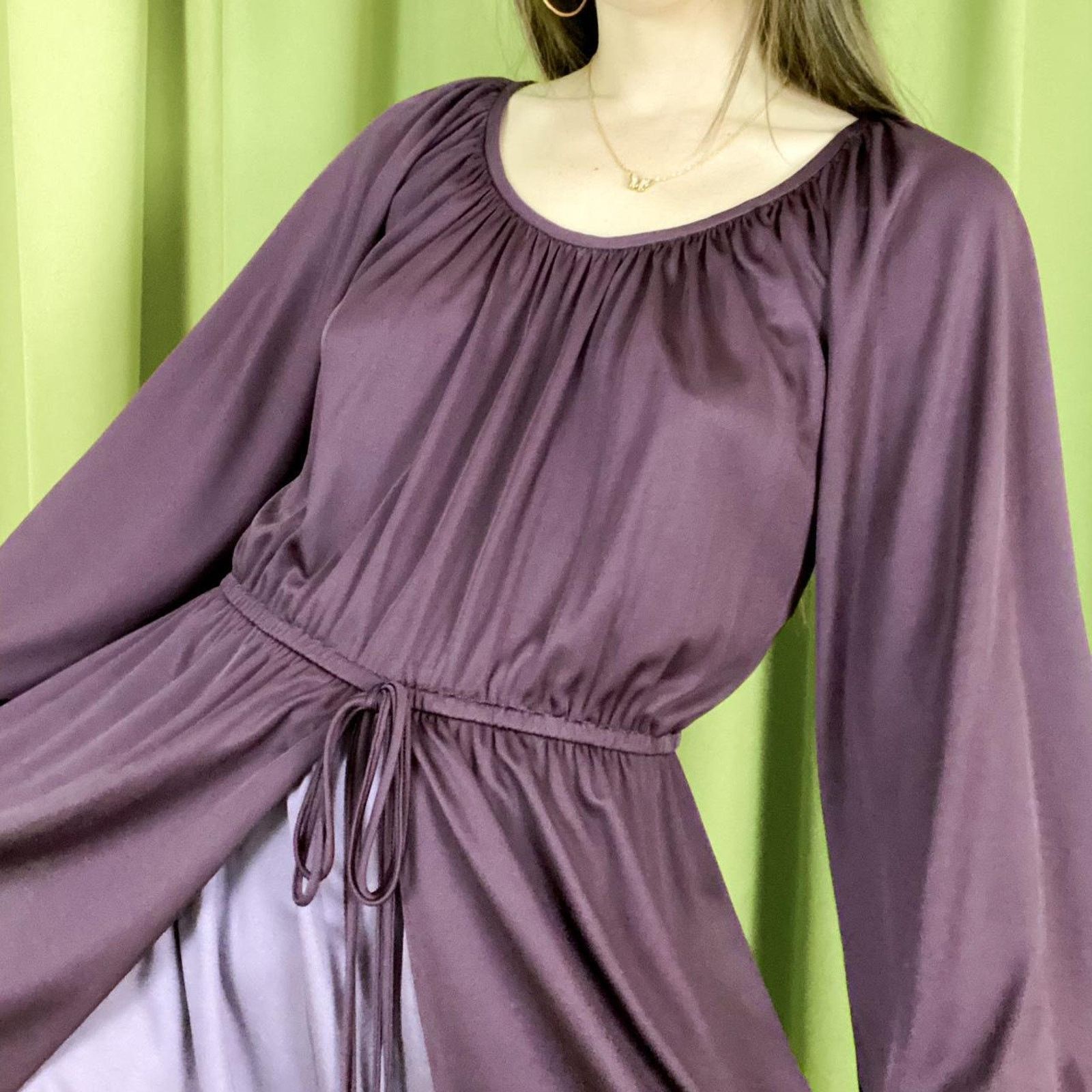 Vintage 80s Vintage Dark Plum A Line Maxi Dress Monochrome Layering Size M / US 6-8 / IT 42-44 - 2 Thumbnail