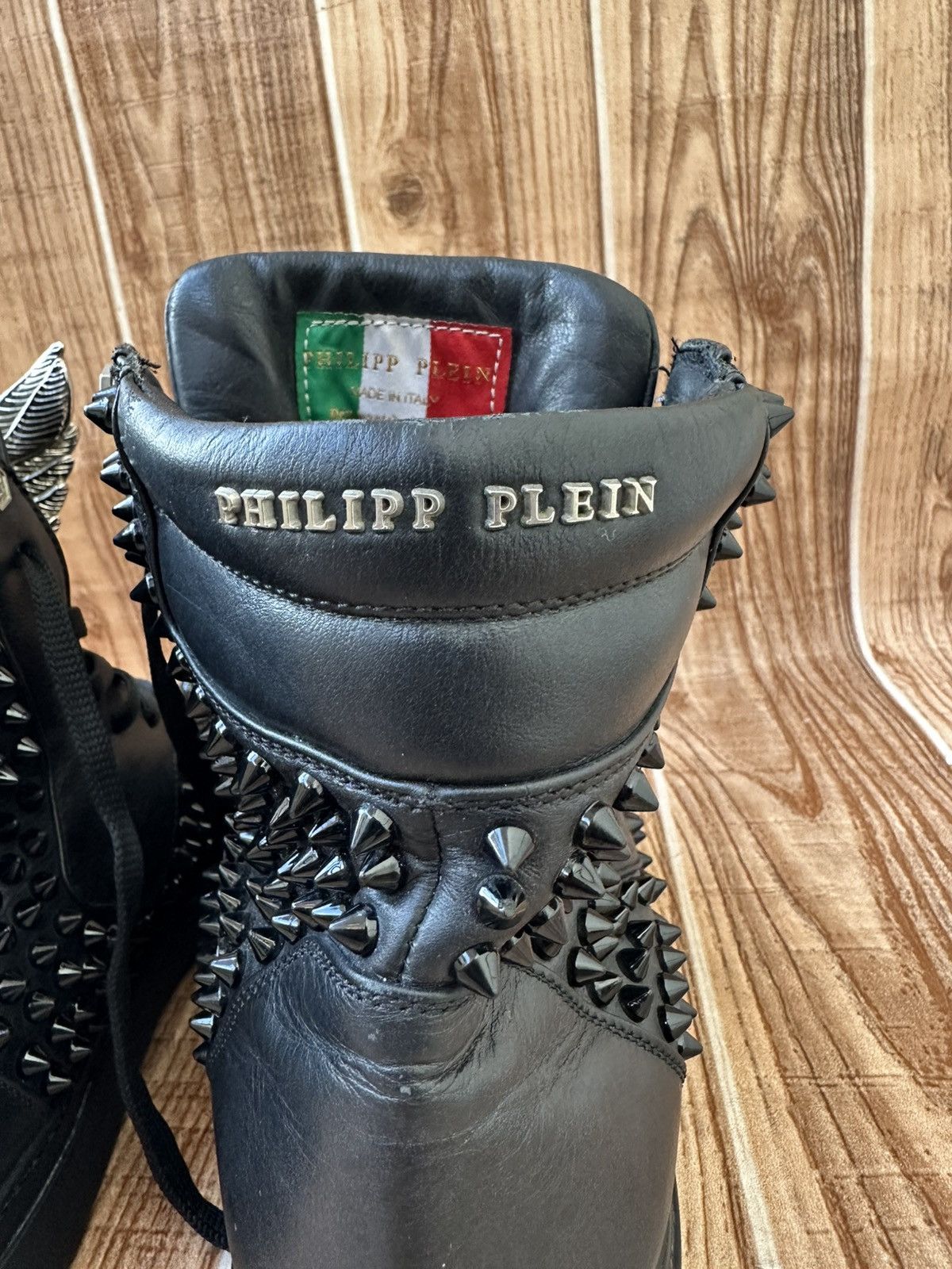 Philipp Plein Phillip Plein Black Leather Studded Hightops / Eagle Size US 10 / EU 43 - 17 Thumbnail