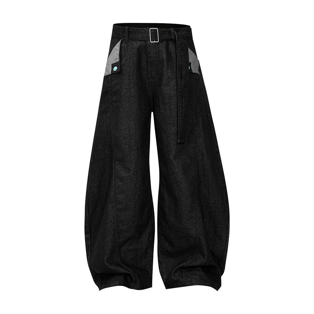 Men's belted loose wide-leg scimitar jeans