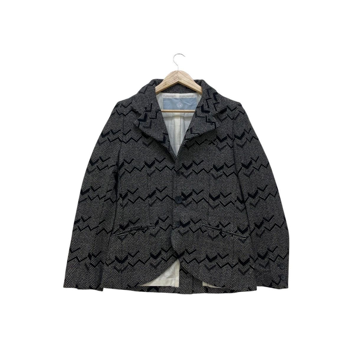 Yohji Yamamoto 💥Jacket By Dulcamara Herringbone V Pattern Wool Jacket Size M / US 6-8 / IT 42-44 - 2 Thumbnail