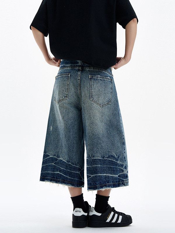 Vintage Men's Retro Washed & Distressed Drawstring Denim Shorts Size US 32 / EU 48 - 4 Thumbnail