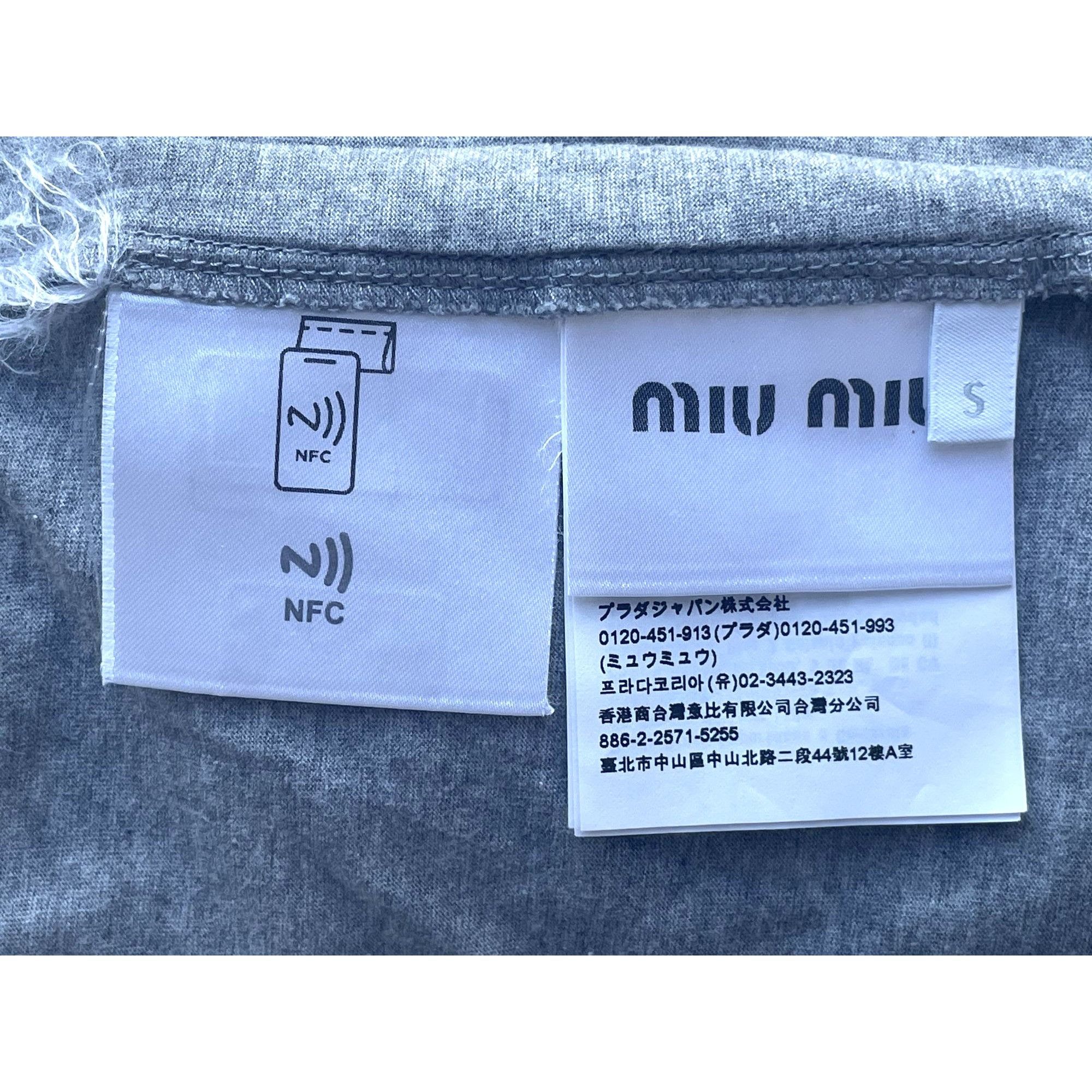 Miu Miu Miu Miu Womens Grey Cotton T-Shirt With Red Logo & Heart Emb Size S / US 4 / IT 40 - 8 Thumbnail