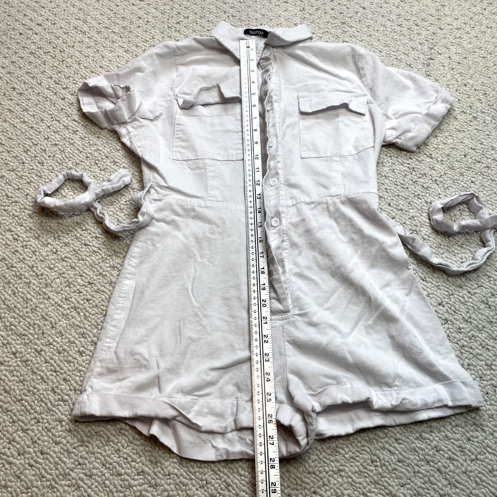 Boohoo Boohoo Romper Womens 6 White Corduroy Short Sleeve Collard Button Up Pockets Top Size M / US 6-8 / IT 42-44 - 3 Thumbnail