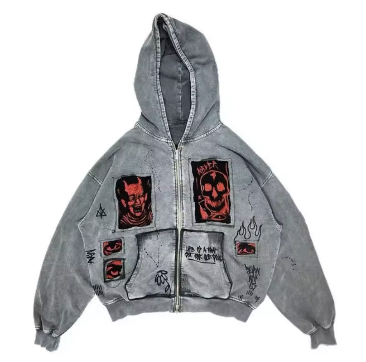 Other Letter Vintage Skull Pattern Print Oversized Hoodie Jacket Size US S / EU 44-46 / 1 - 1 Thumbnail