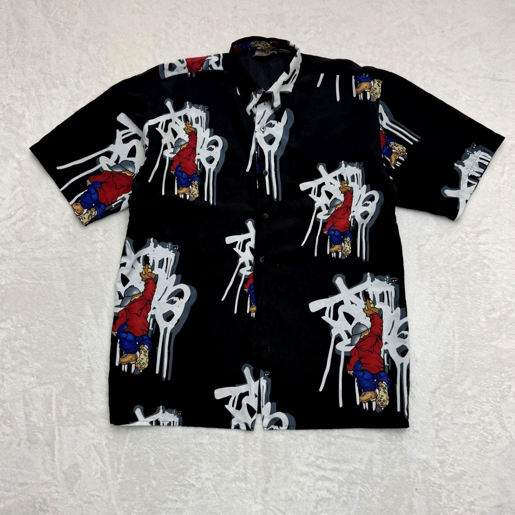 Vintage Up Rok Shirt Mens Large Black Graphic Print Hip Hop Button Up Streetwear Size US L / EU 52-54 / 3 - 2 Thumbnail