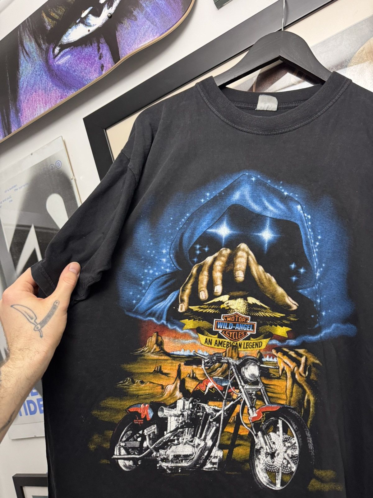 Vintage *Vintage 90s Motor Cycles American Tee Wizard Print Rare Size US L / EU 52-54 / 3 - 2 Thumbnail