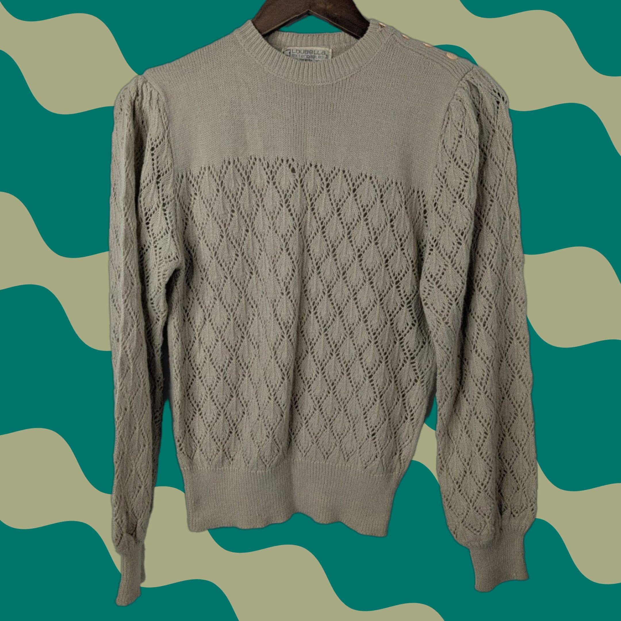 Vintage VINTAGE Loubella Extendables Knit Sweater Womens Medium Pullover Sholder Buttons Pink Cable-Knit Square Neck All Seasons Glitter Size M / US 6-8 / IT 42-44 - 1 Thumbnail