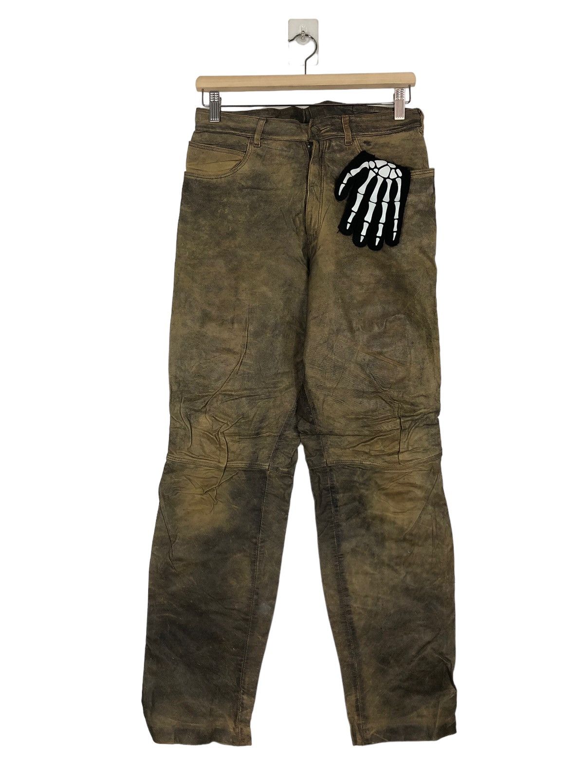 Genuine Leather 🔥Rare Distressed Design Genuine Leather Pants Japan Size US 28 / EU 44 - 1 Thumbnail